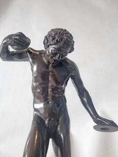 Patinated Bronze Dancing Faun on Sienna Marble Base