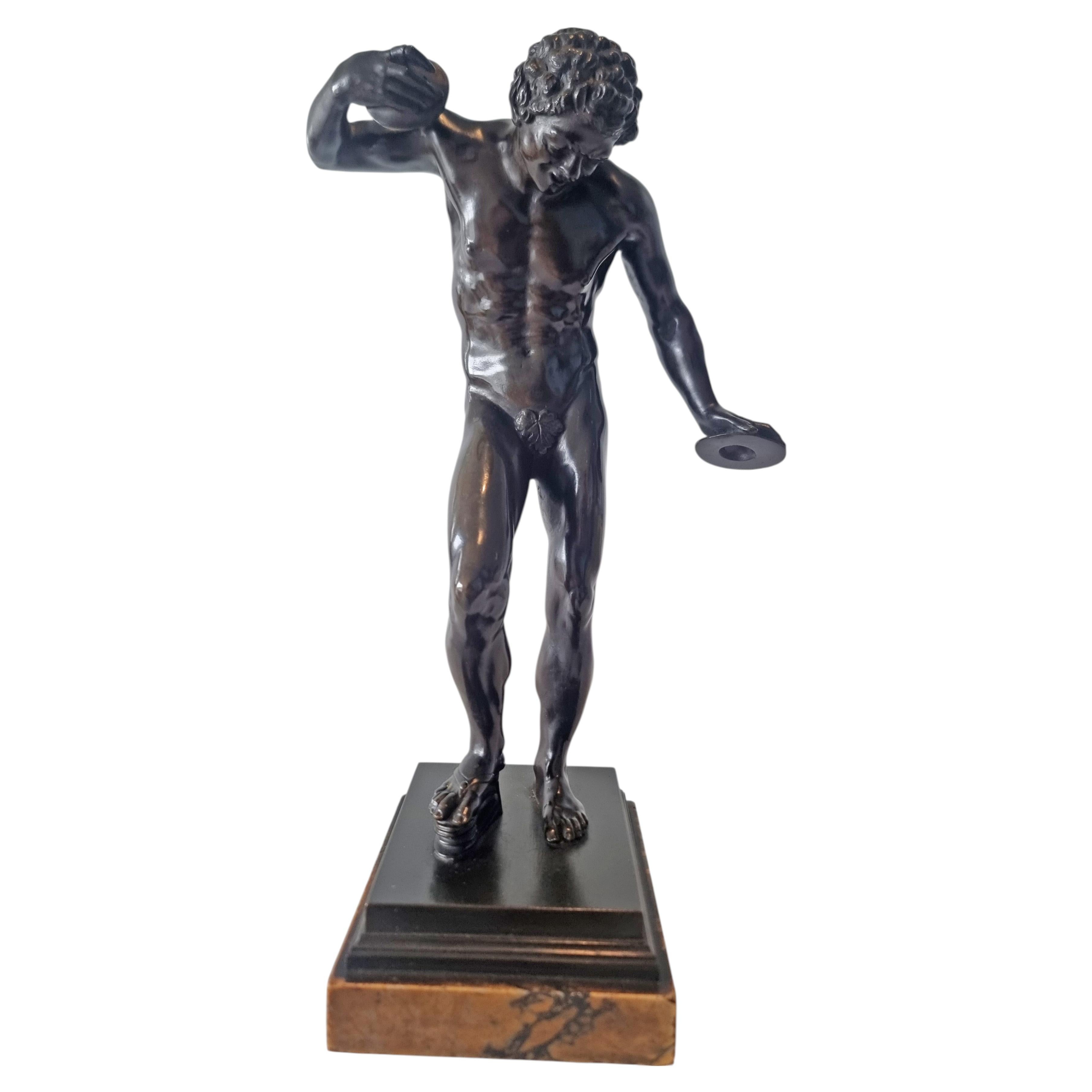 Patinated Bronze Dancing Faun on Sienna Marble Base