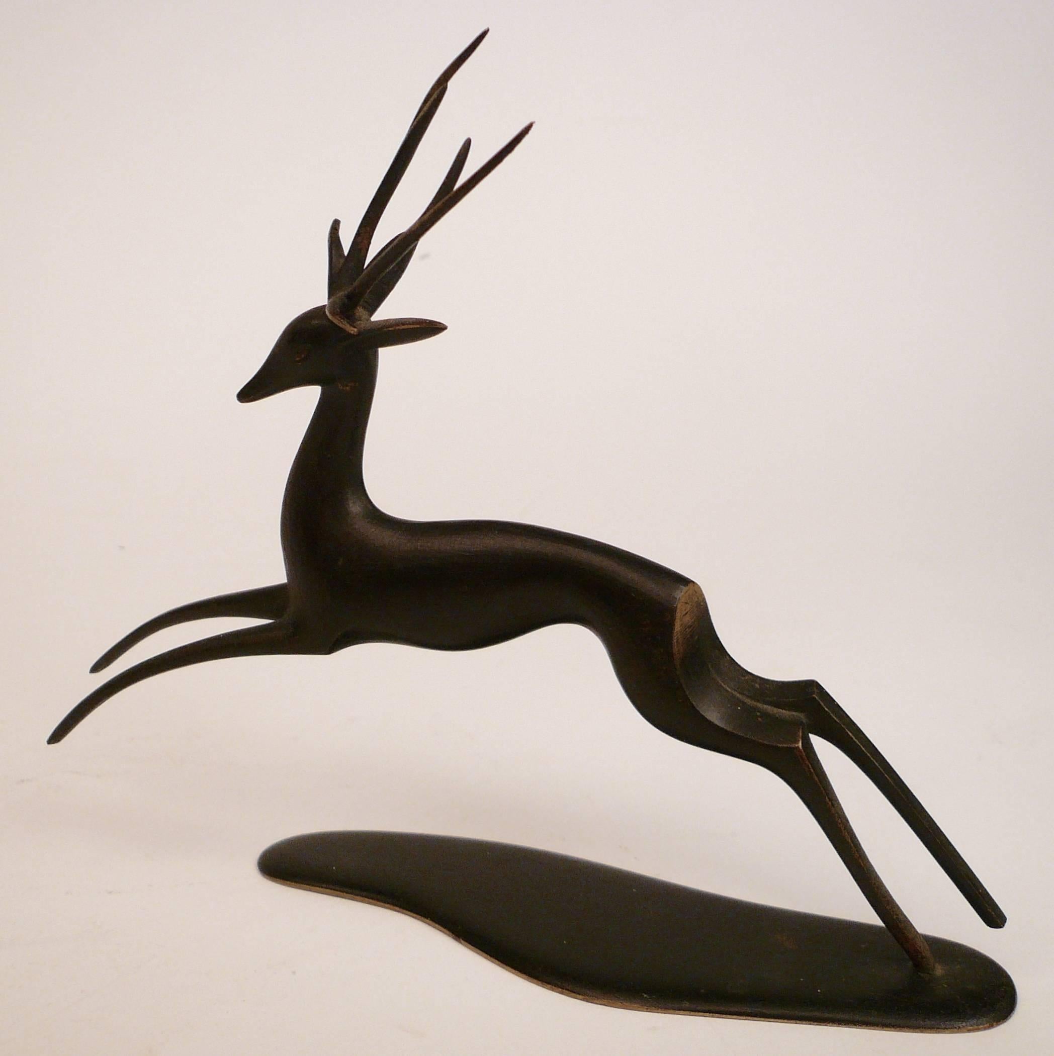Mid-Century Modern Patinated Bronze Deer Sculpture by Hagenauer