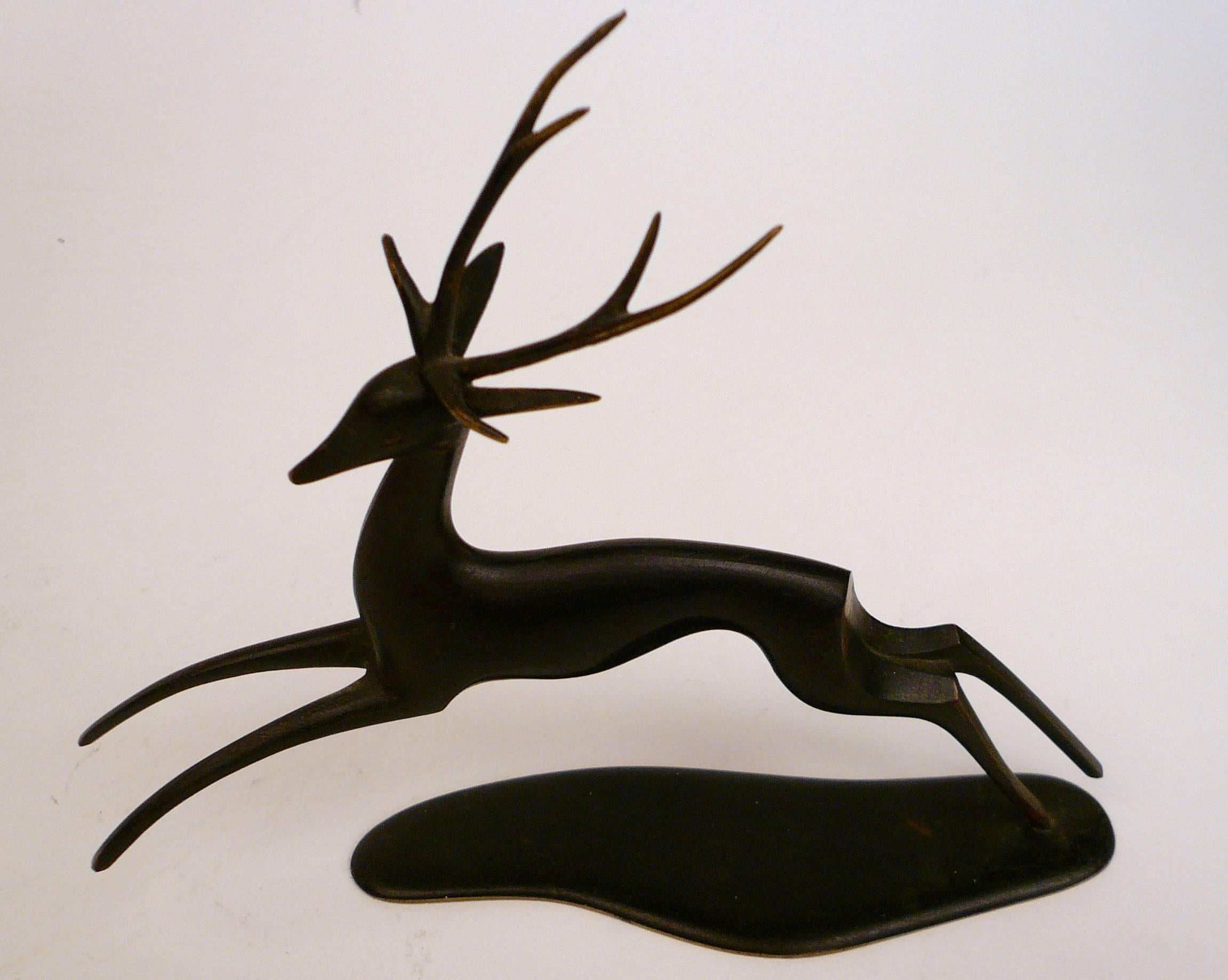 Austrian Patinated Bronze Deer Sculpture by Hagenauer