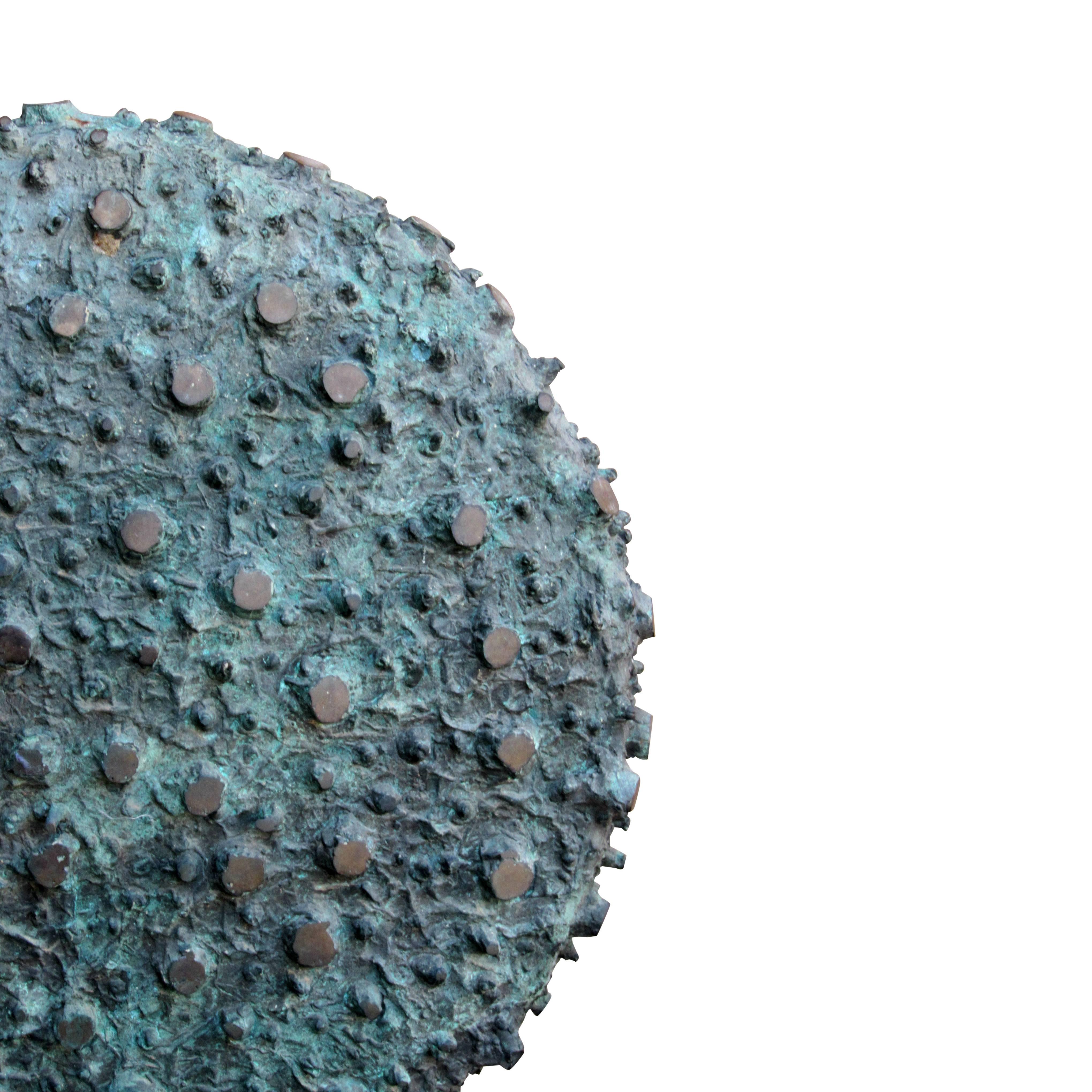 Modern Patinated Bronze Disc Sculpture in the Style of Harry Bertoia, circa 1960s-1970s For Sale