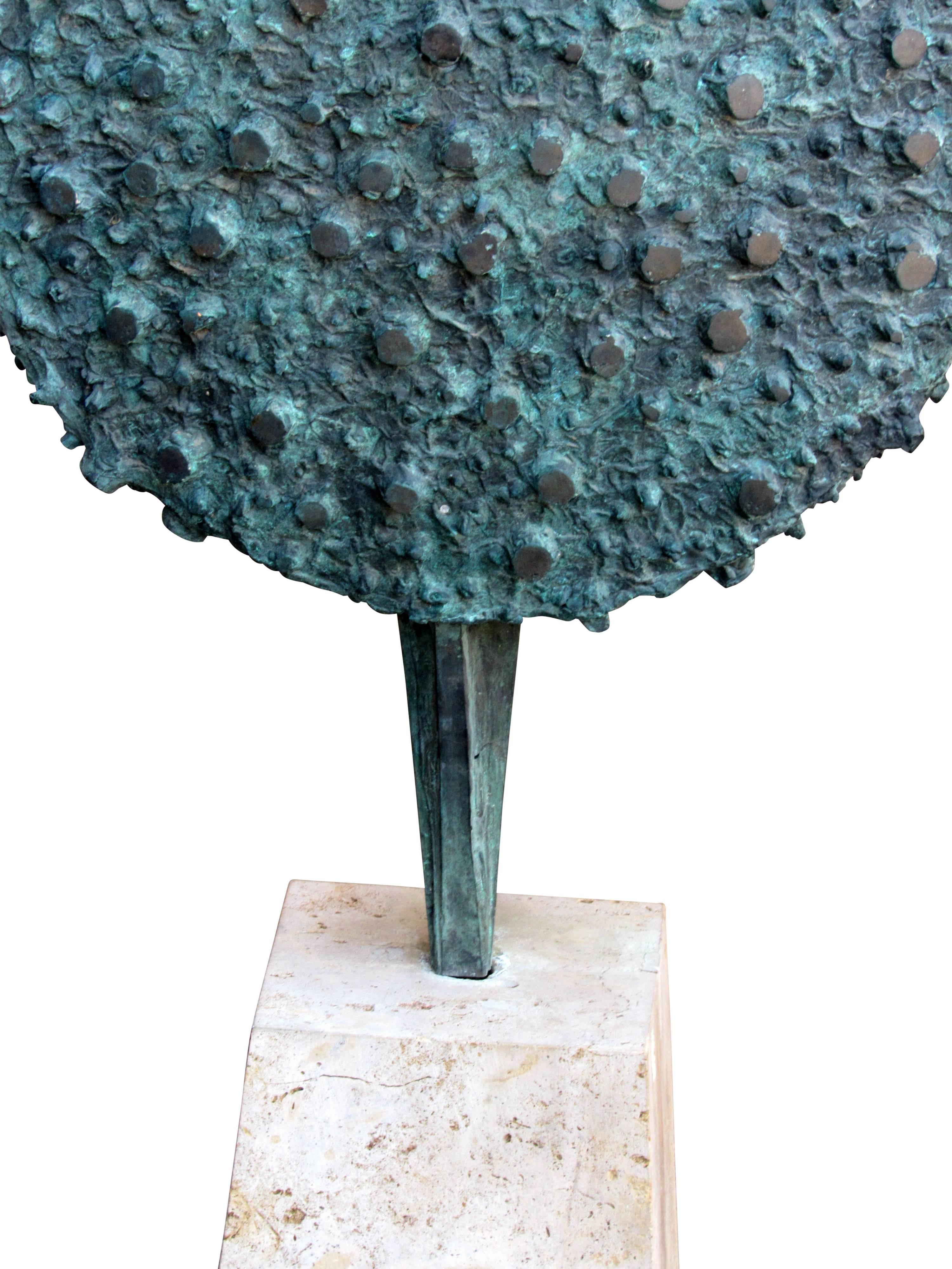 Unknown Patinated Bronze Disc Sculpture in the Style of Harry Bertoia, circa 1960s-1970s For Sale