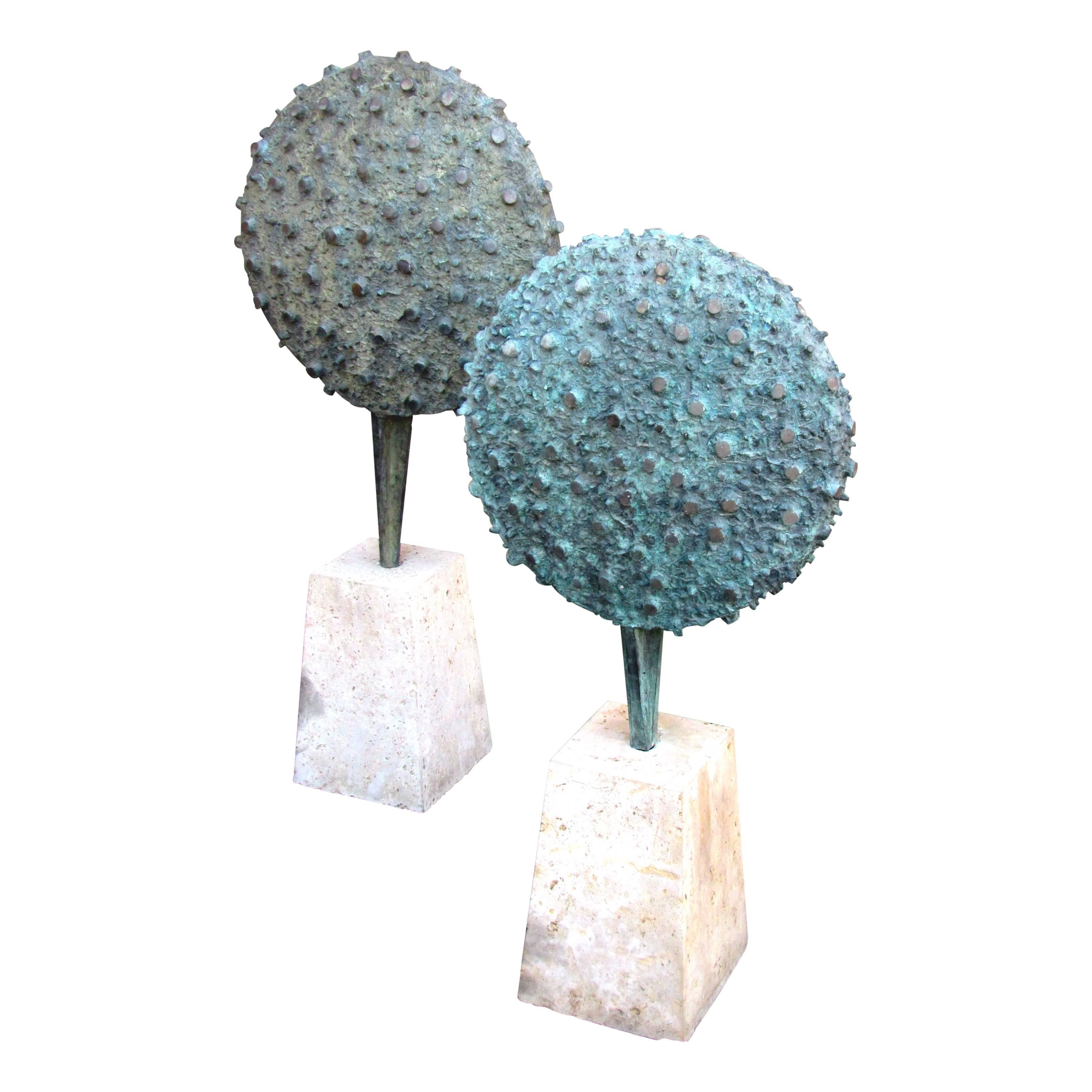 20th Century Patinated Bronze Disc Sculpture in the Style of Harry Bertoia, circa 1960s-1970s For Sale