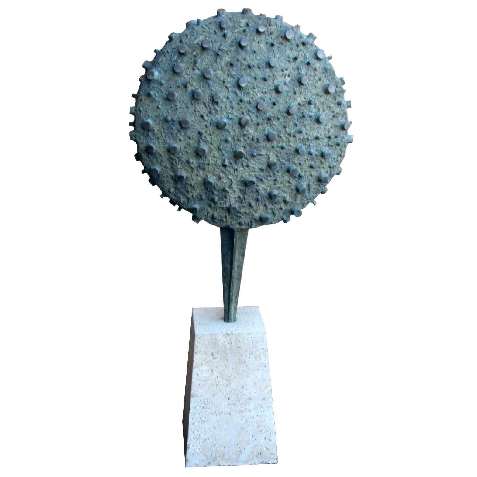 Patinated Bronze Disc Sculpture in the Style of Harry Bertoia, circa 1960s-1970s For Sale