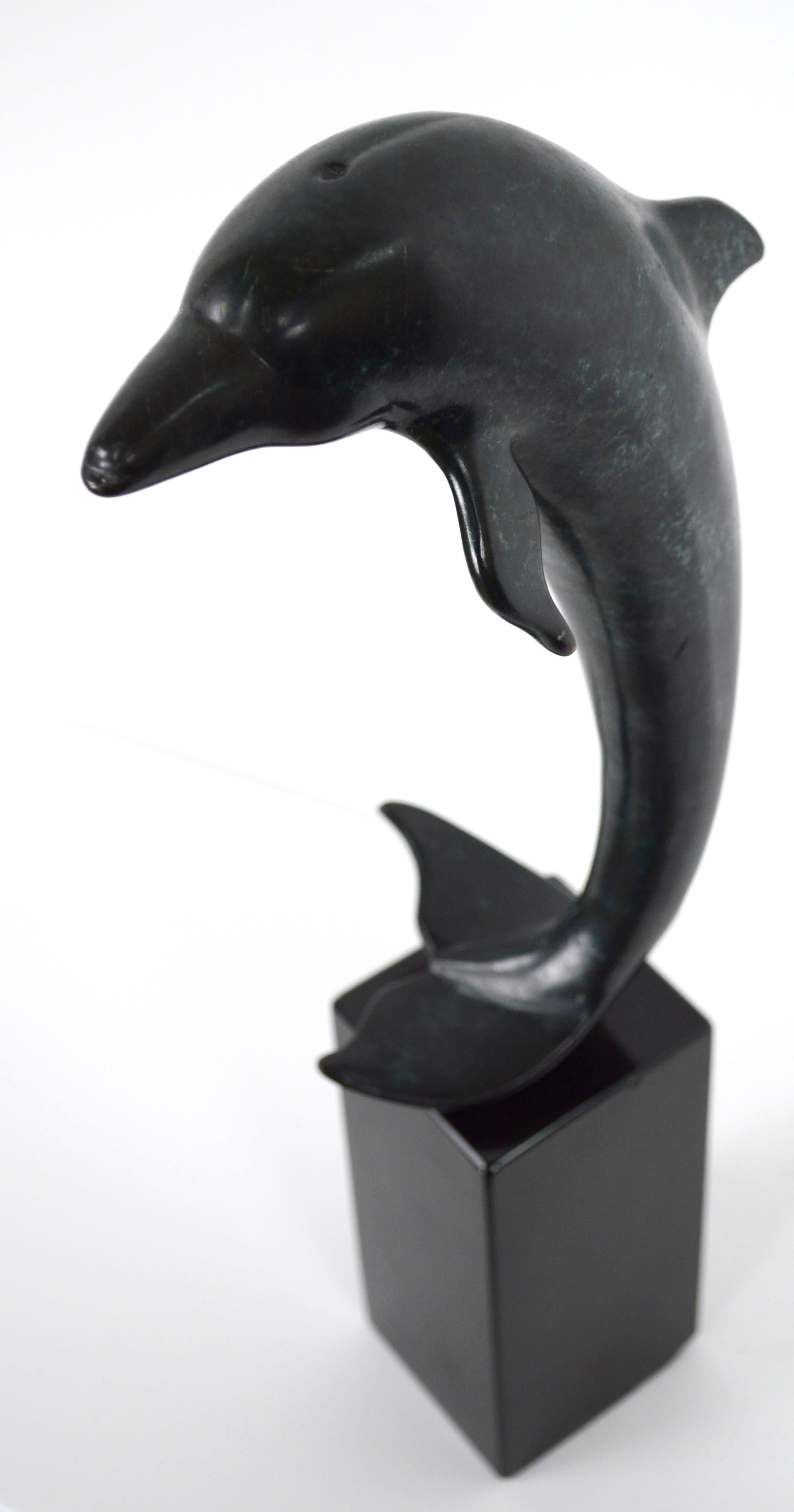 Contemporary Patinated Bronze Dolphin Sculpture 4
