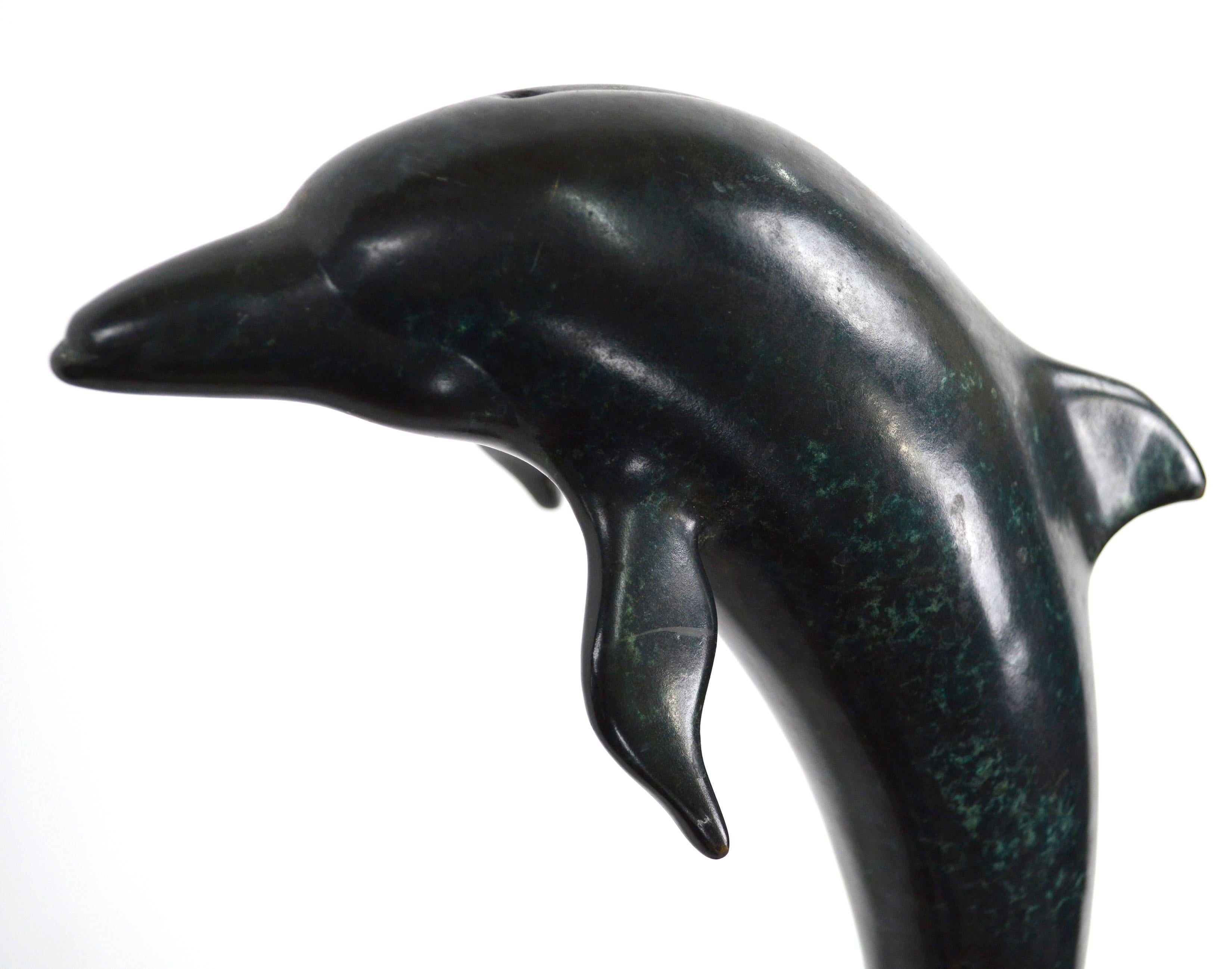 Contemporary Patinated Bronze Dolphin Sculpture 5