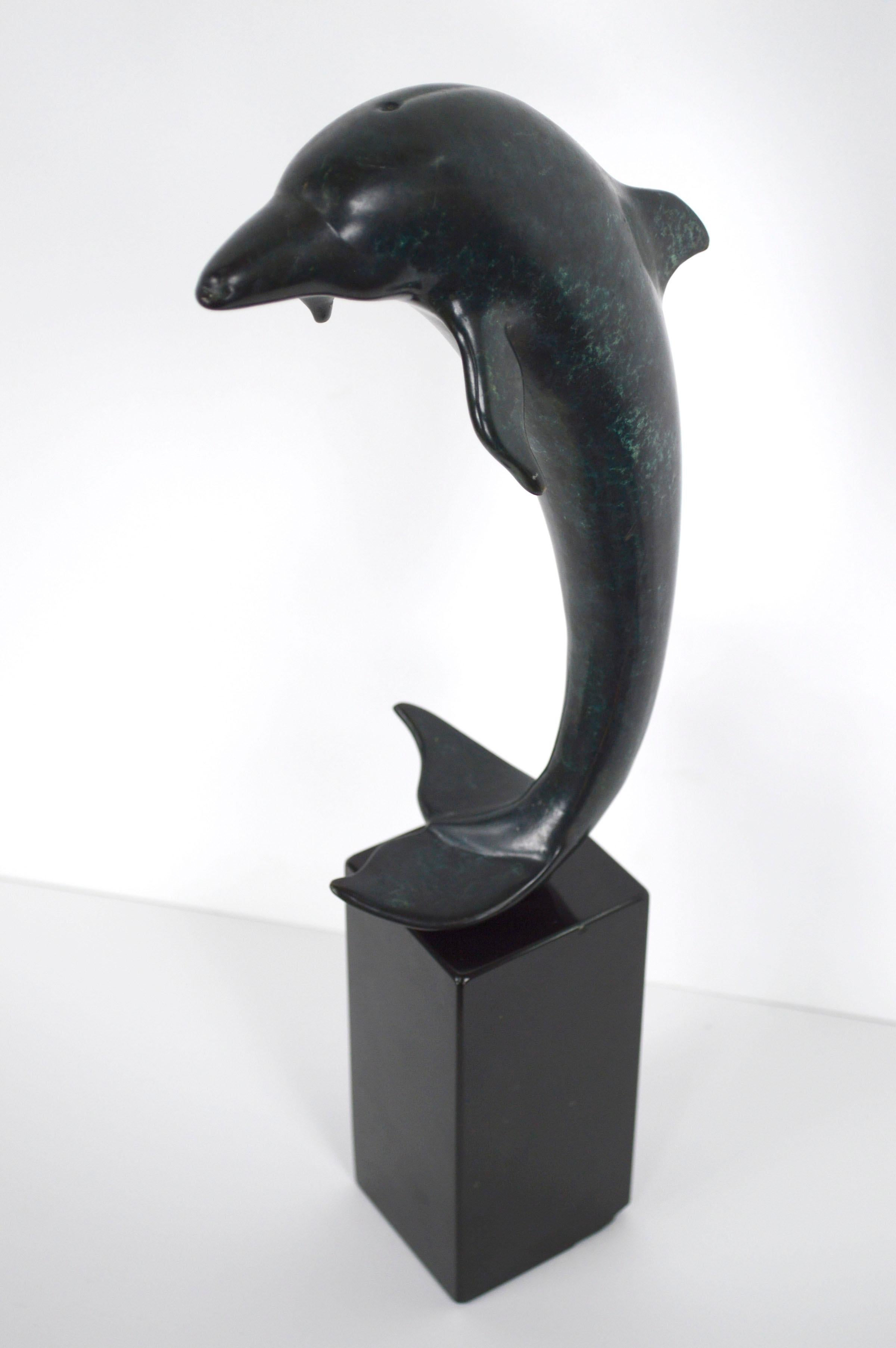 Cast Contemporary Patinated Bronze Dolphin Sculpture