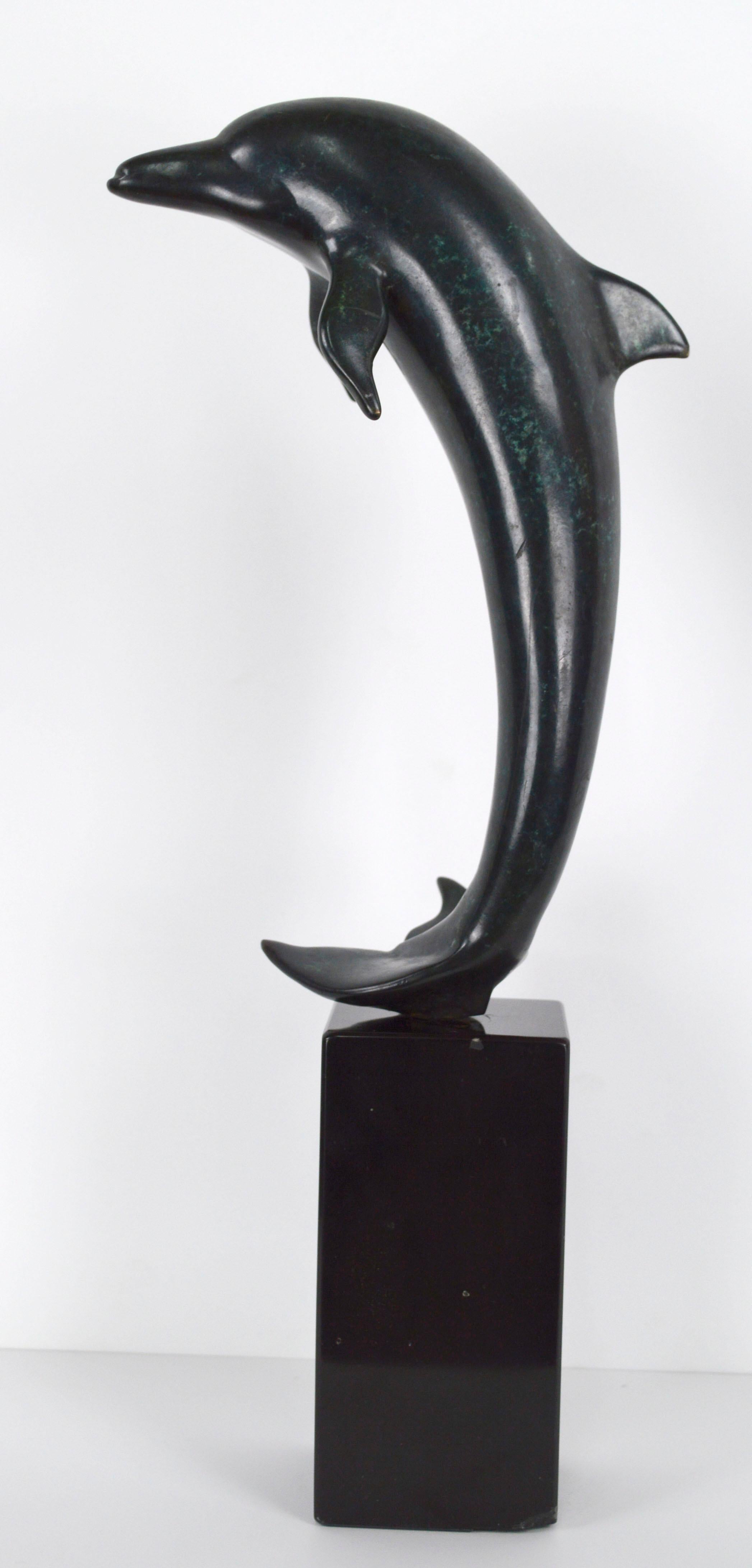 Contemporary Patinated Bronze Dolphin Sculpture In Fair Condition In Soquel, CA