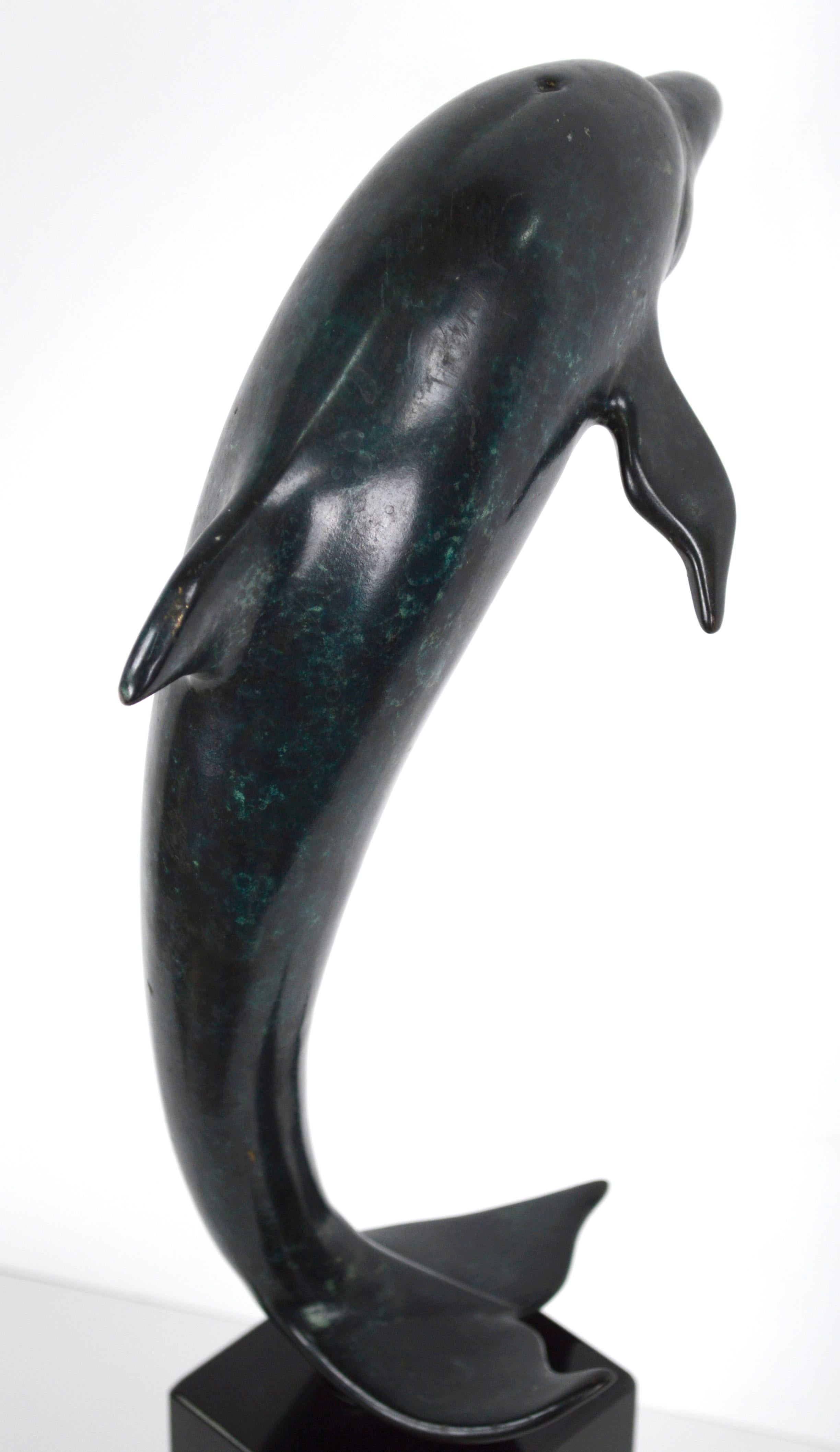 Contemporary Patinated Bronze Dolphin Sculpture 2