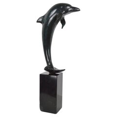 Vintage Contemporary Patinated Bronze Dolphin Sculpture