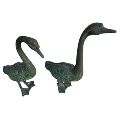 Patinated Bronze Ducks - Pair