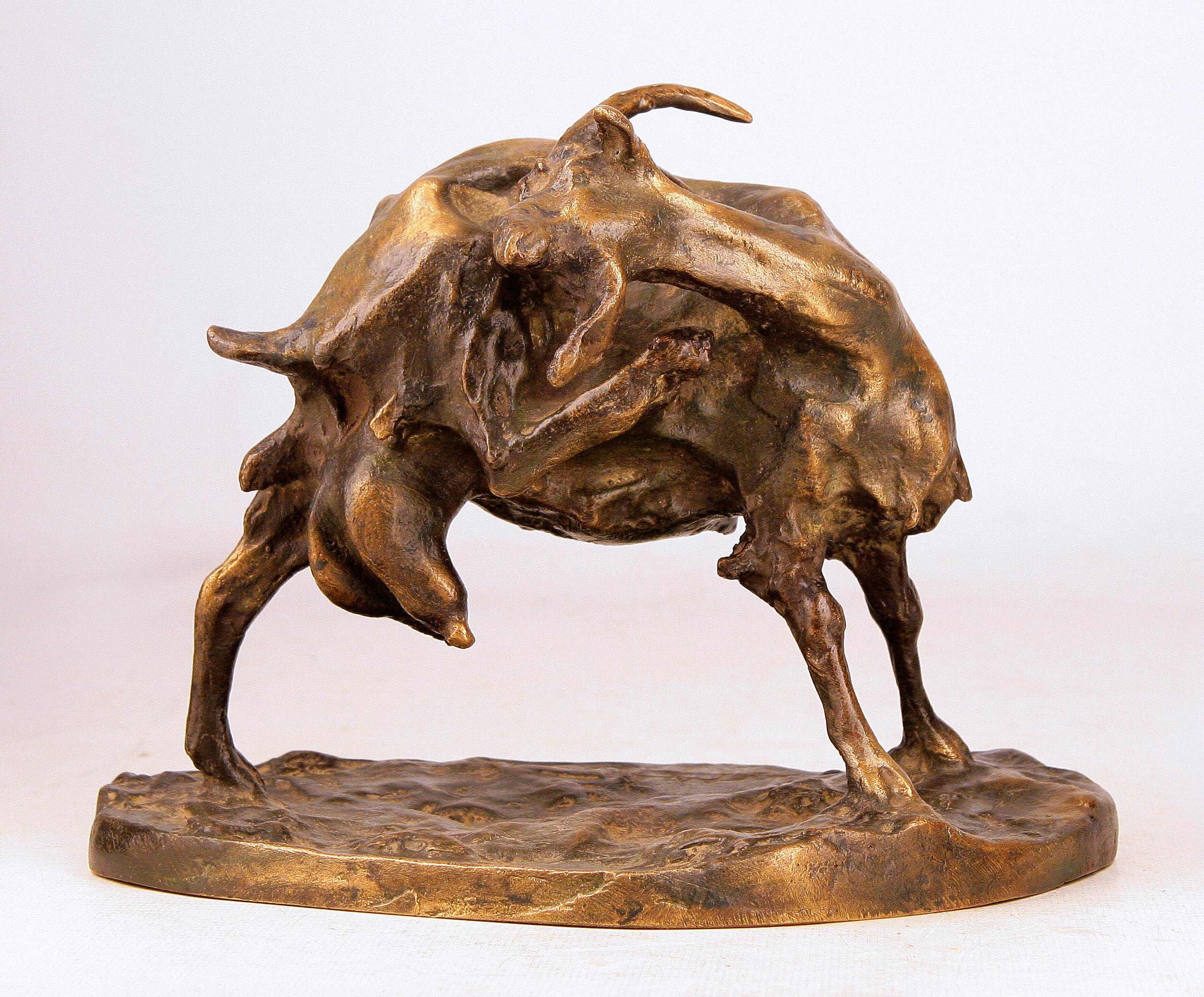 Patinated bronze early 20th century sculpture of goat by italian sculptor Ernesto Bazzaro

By: Ernesto Bazzaro
Material: bronze, copper, metal
Technique: cast, molded, polished, patinated, metalwork
Dimensions: 6 in x 8.5 in x 7 in
Date: early 20th
