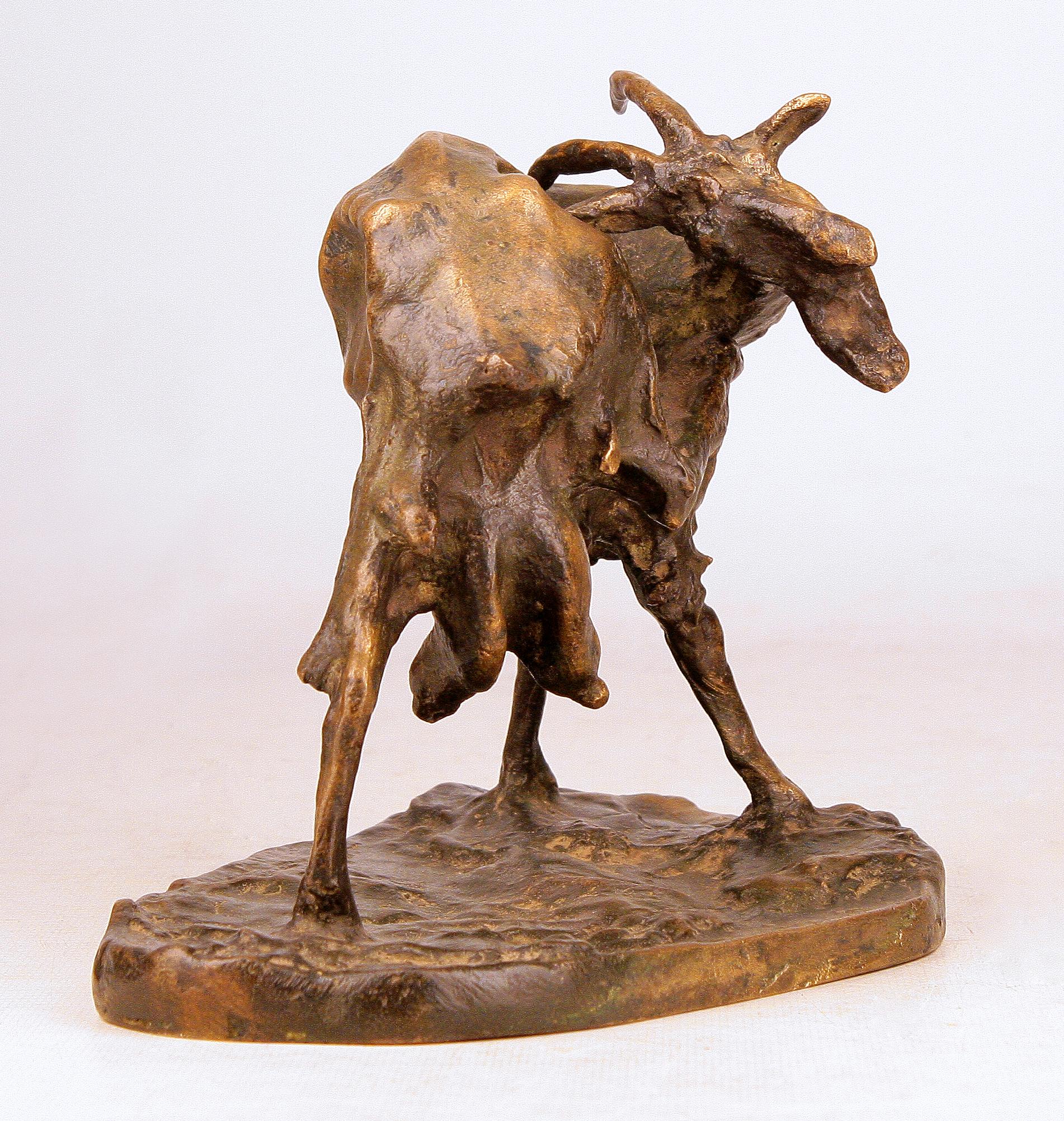 Bohemian Patinated Bronze Early 20th Century Sculpture of Goat by Italian Ernesto Bazzaro For Sale