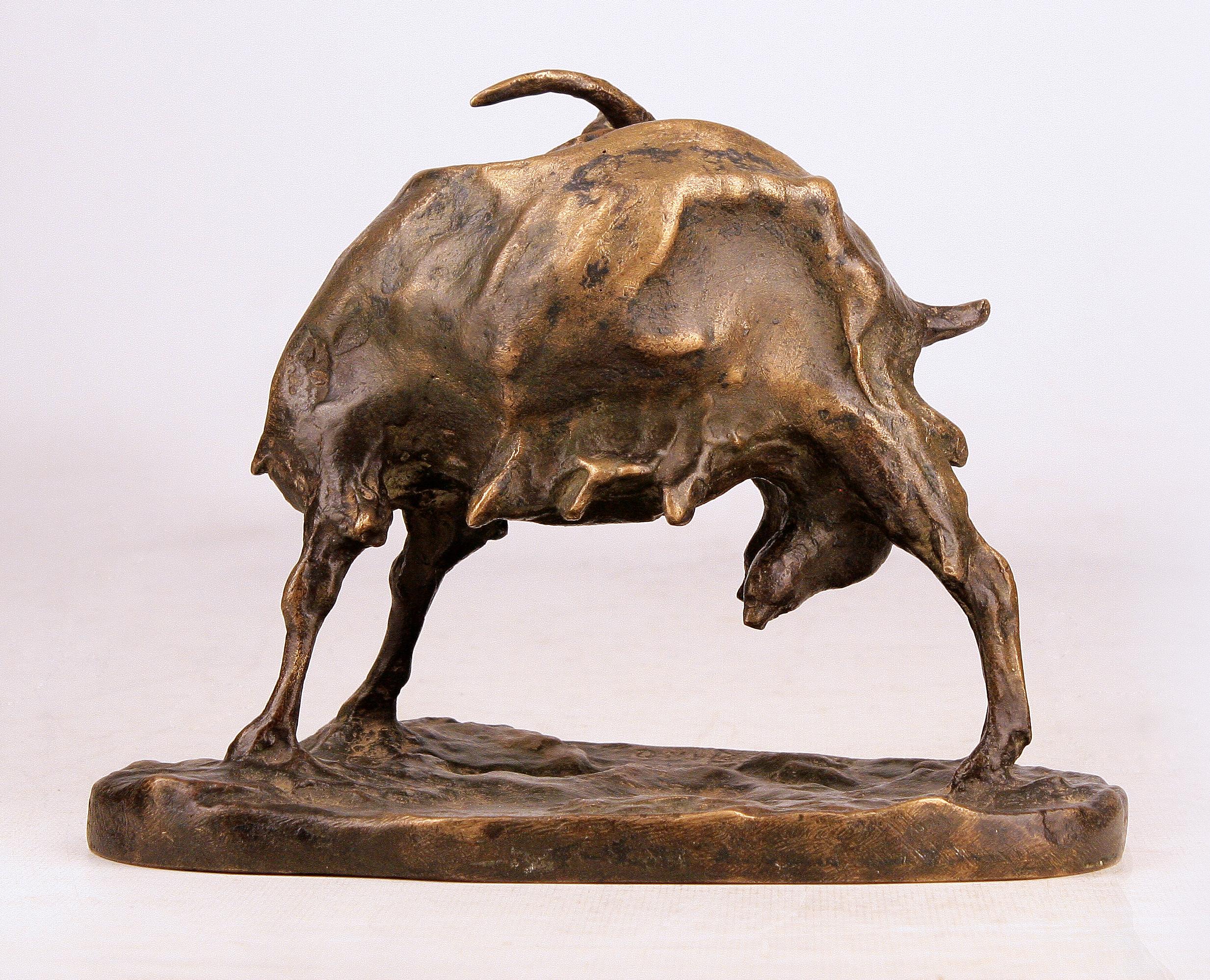 Cast Patinated Bronze Early 20th Century Sculpture of Goat by Italian Ernesto Bazzaro For Sale