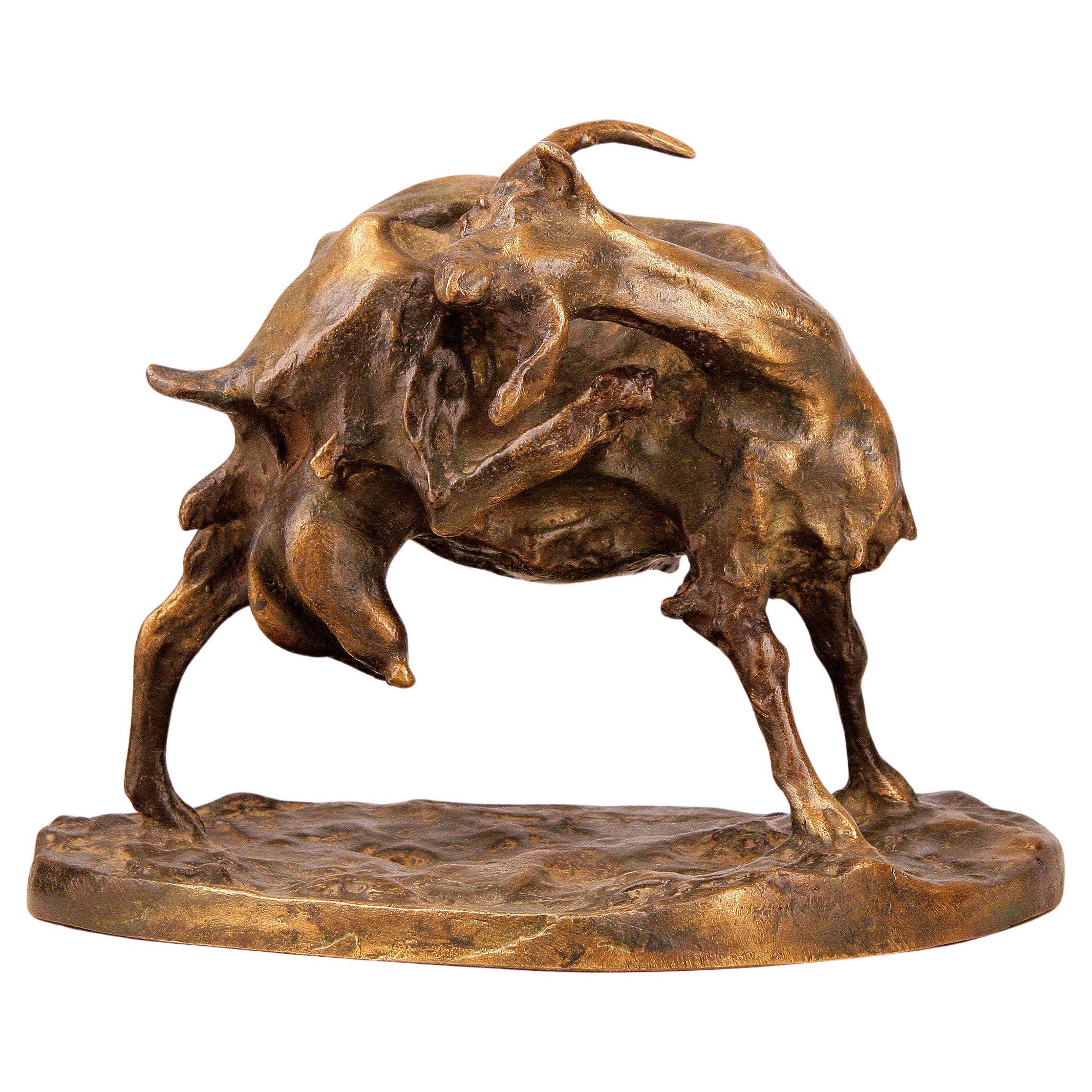 Patinated Bronze Early 20th Century Sculpture of Goat by Italian Ernesto Bazzaro For Sale