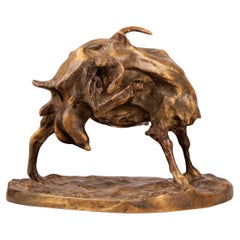 Patinated Bronze Early 20th Century Sculpture of Goat by Italian Ernesto Bazzaro