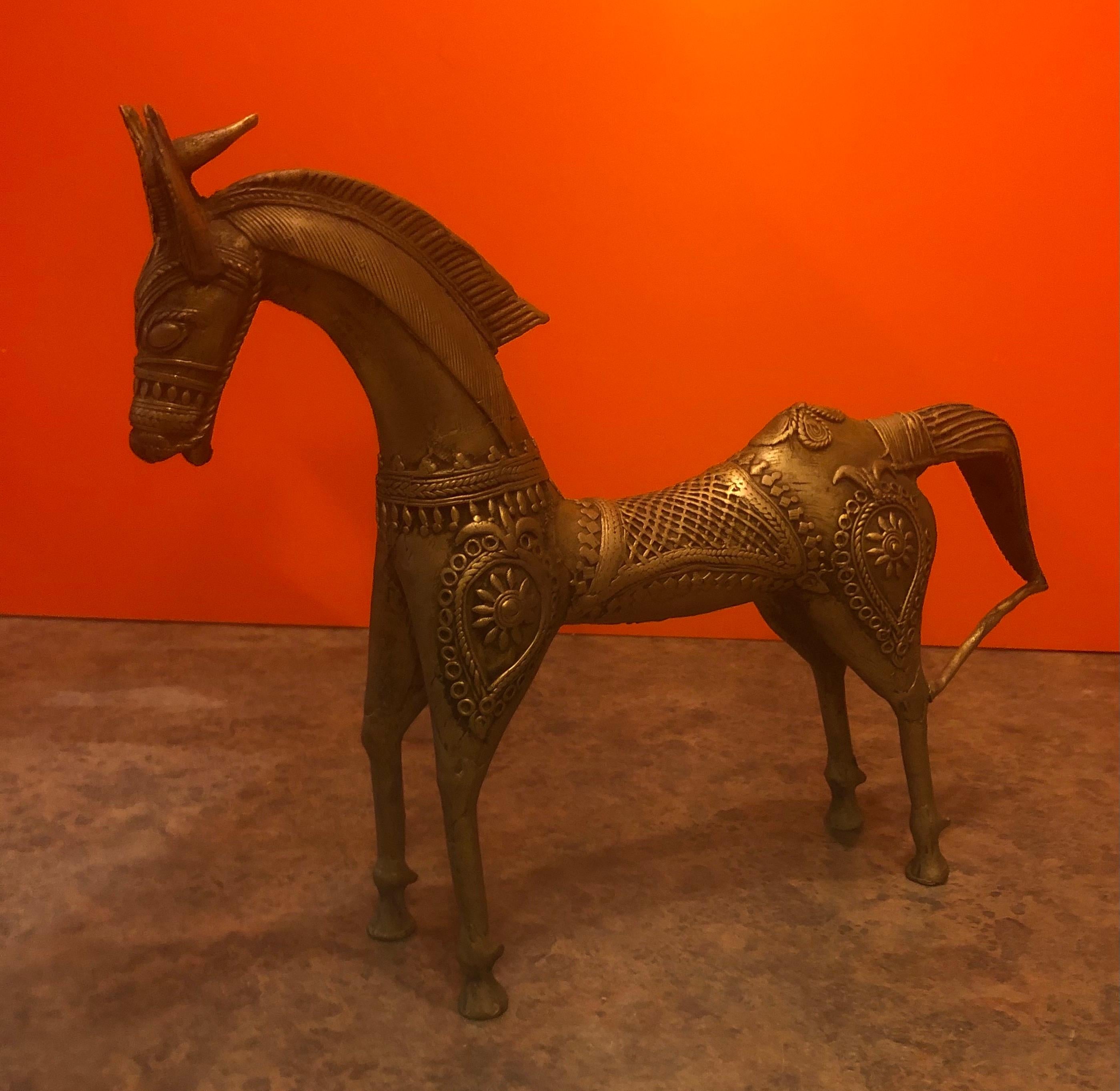 Mid-Century Modern Patinated Bronze Etruscan Horse Sculpture in the Style of Frederic Weinberg