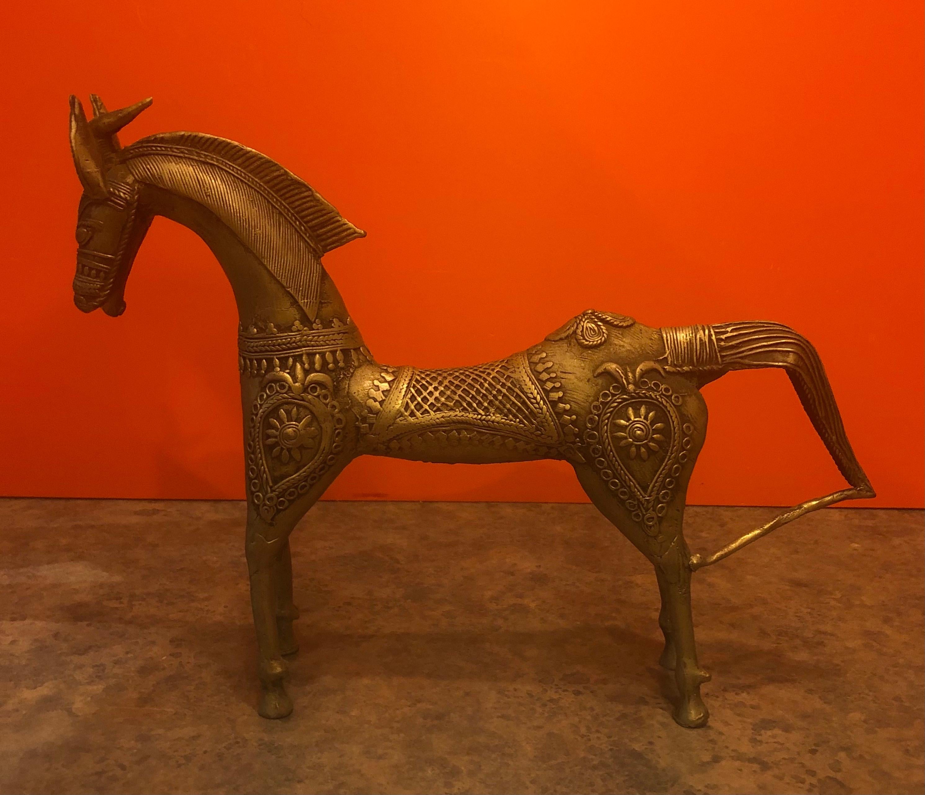 Cast Patinated Bronze Etruscan Horse Sculpture in the Style of Frederic Weinberg