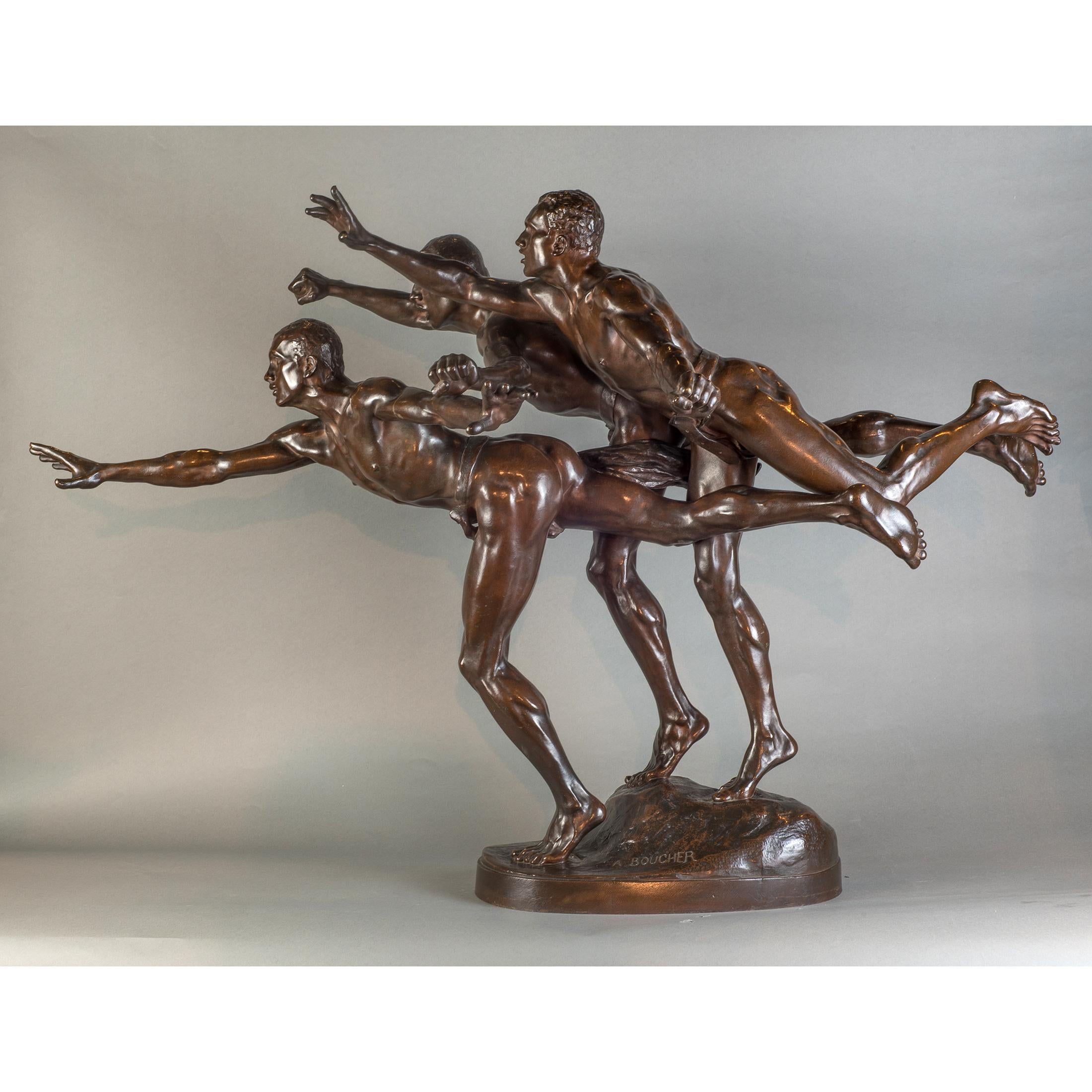 A fine patinated bronze figural group sculpture entitled 