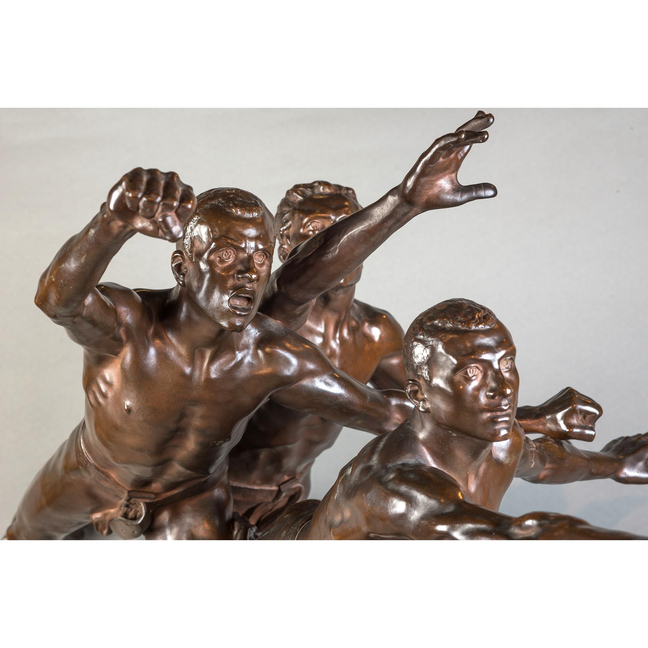 Patinated Bronze Figural Group Sculpture Entitled 'Au But' by Alfred Bucher In Good Condition For Sale In New York, NY