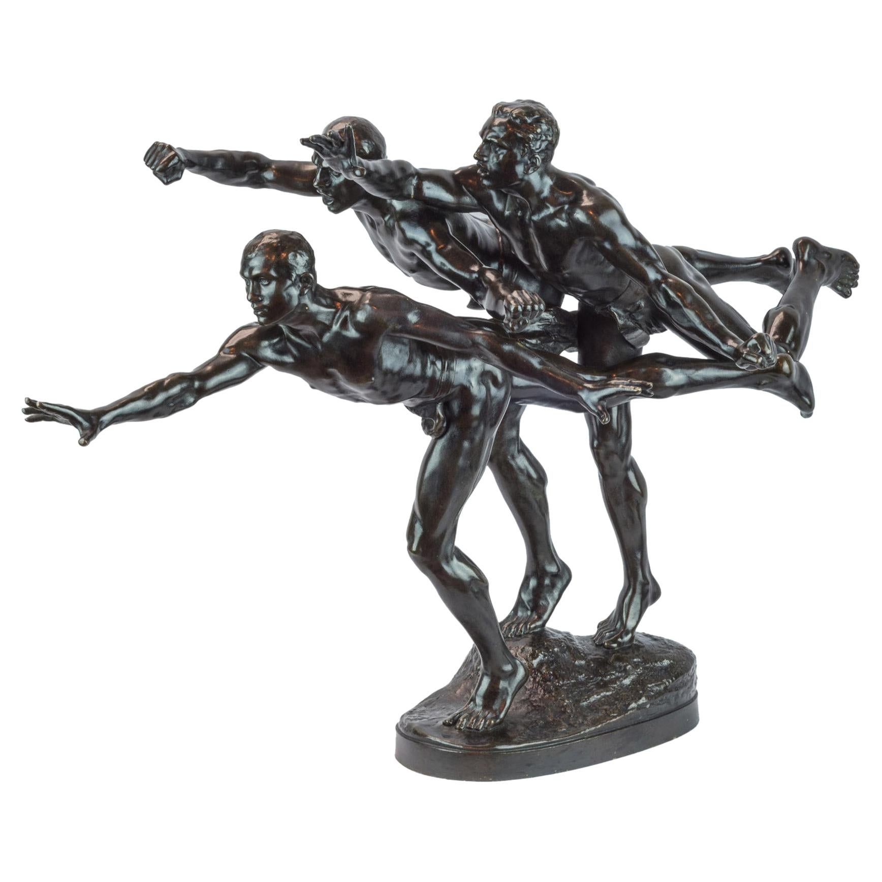 Patinated Bronze Figural Group Sculpture Entitled "Au But" 'The Finishing Line'