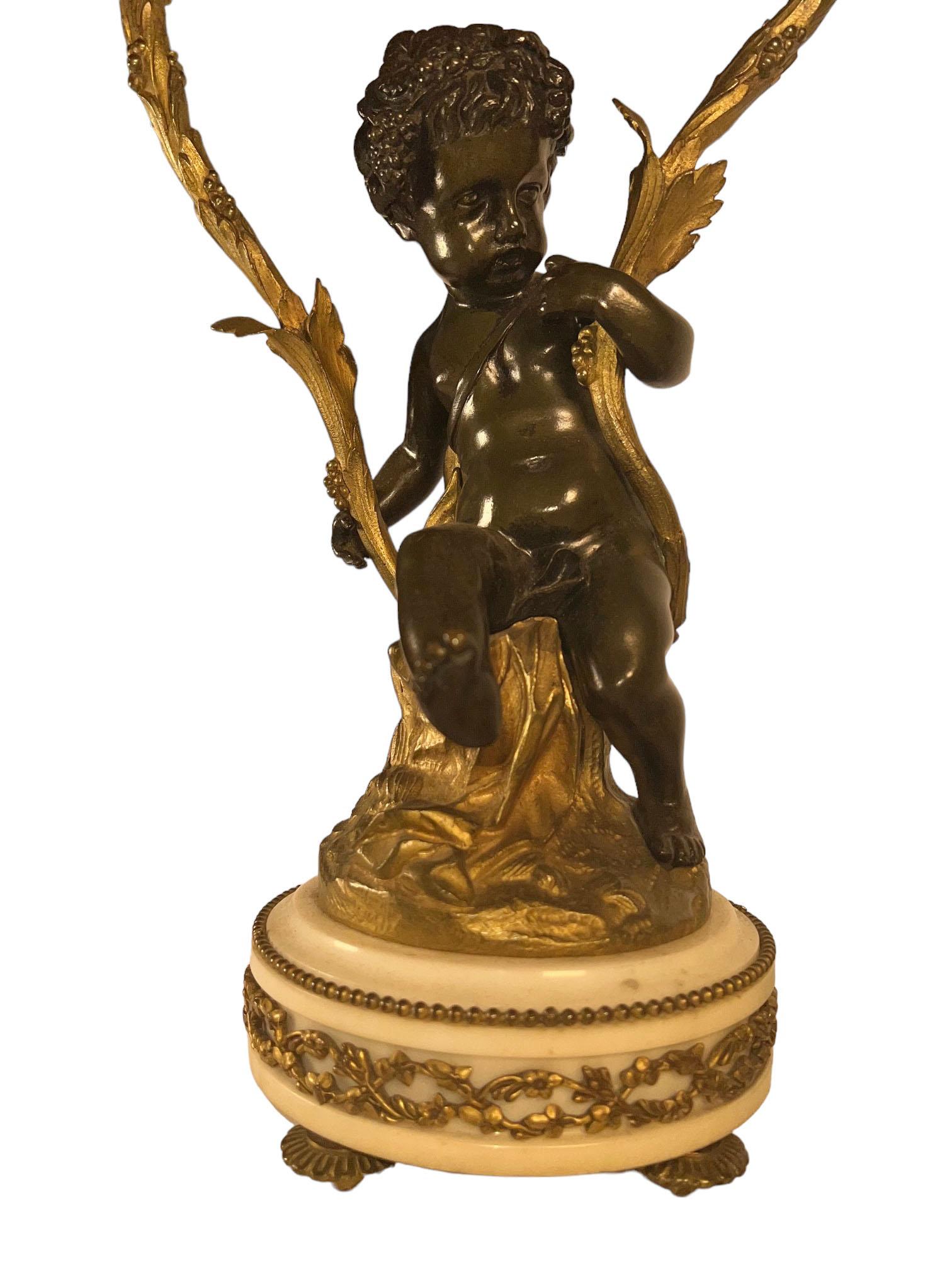 Candelabri con putti figurativi in bronzo patinato In condizioni buone in vendita a Dallas, TX