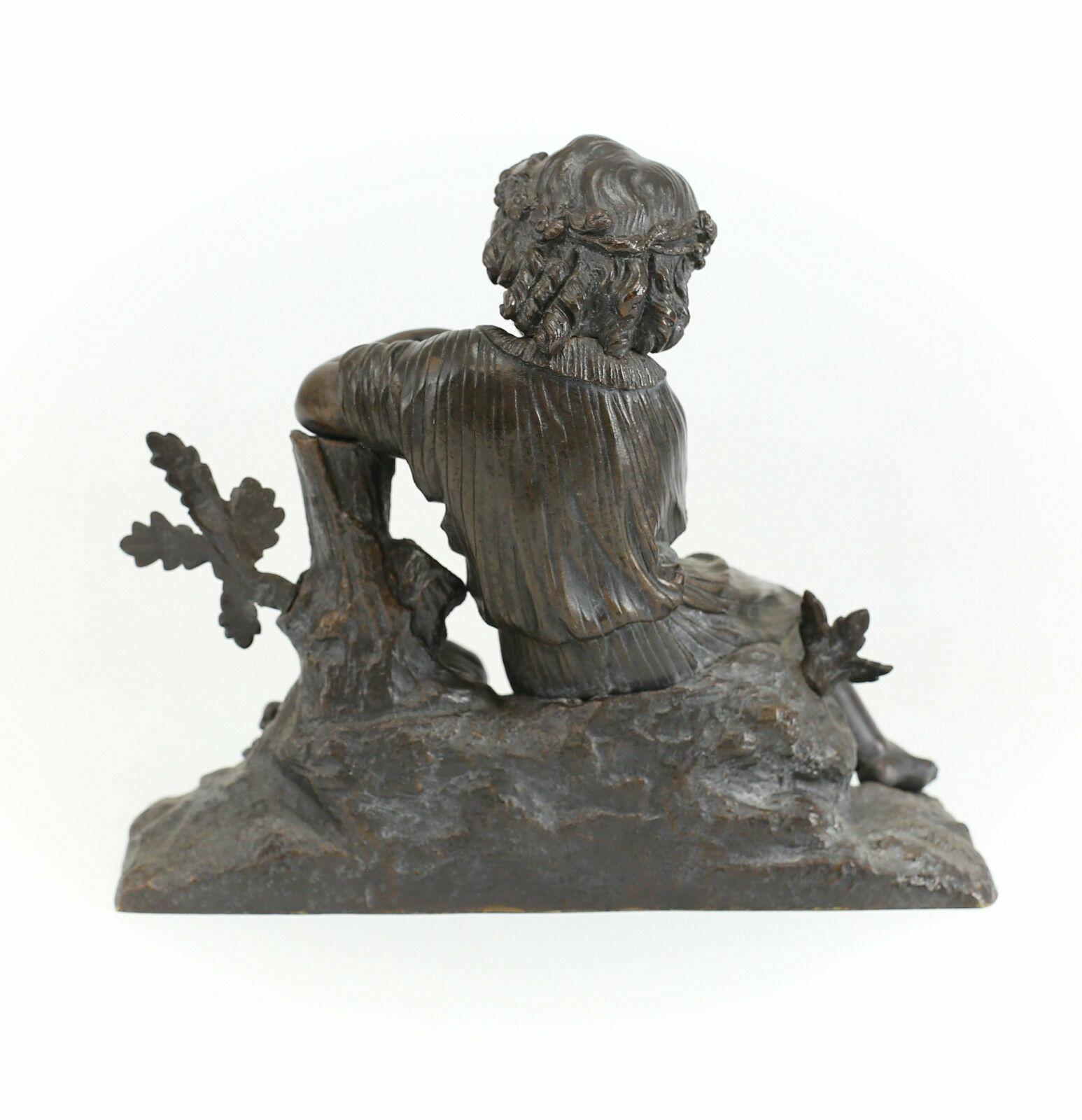European Patinated Bronze Figurative Sculpture Girl with Bird Egg & Nest, 19th Century For Sale
