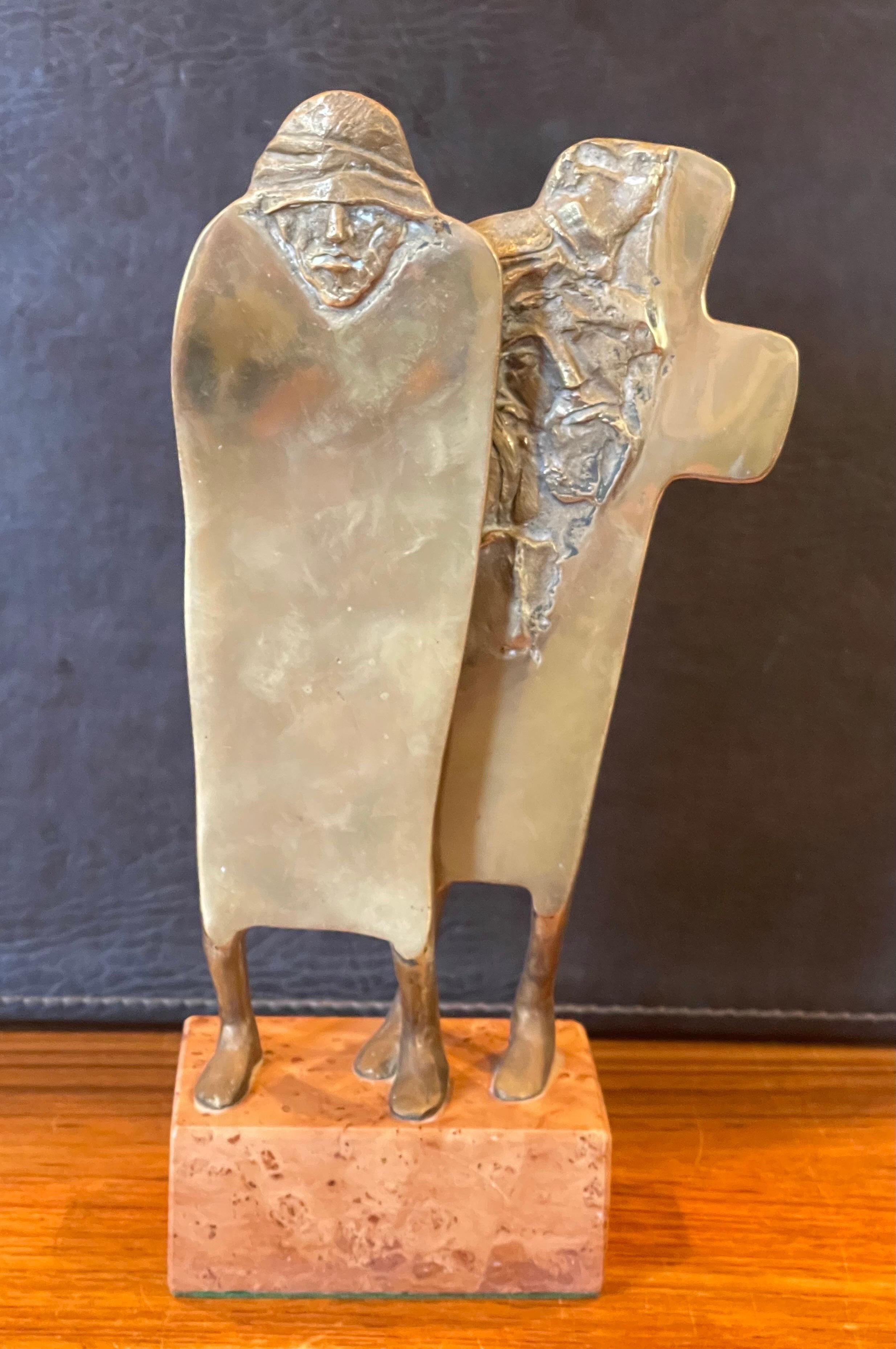 Patinated Bronze Figurative Sculpture on Marble Base For Sale 8
