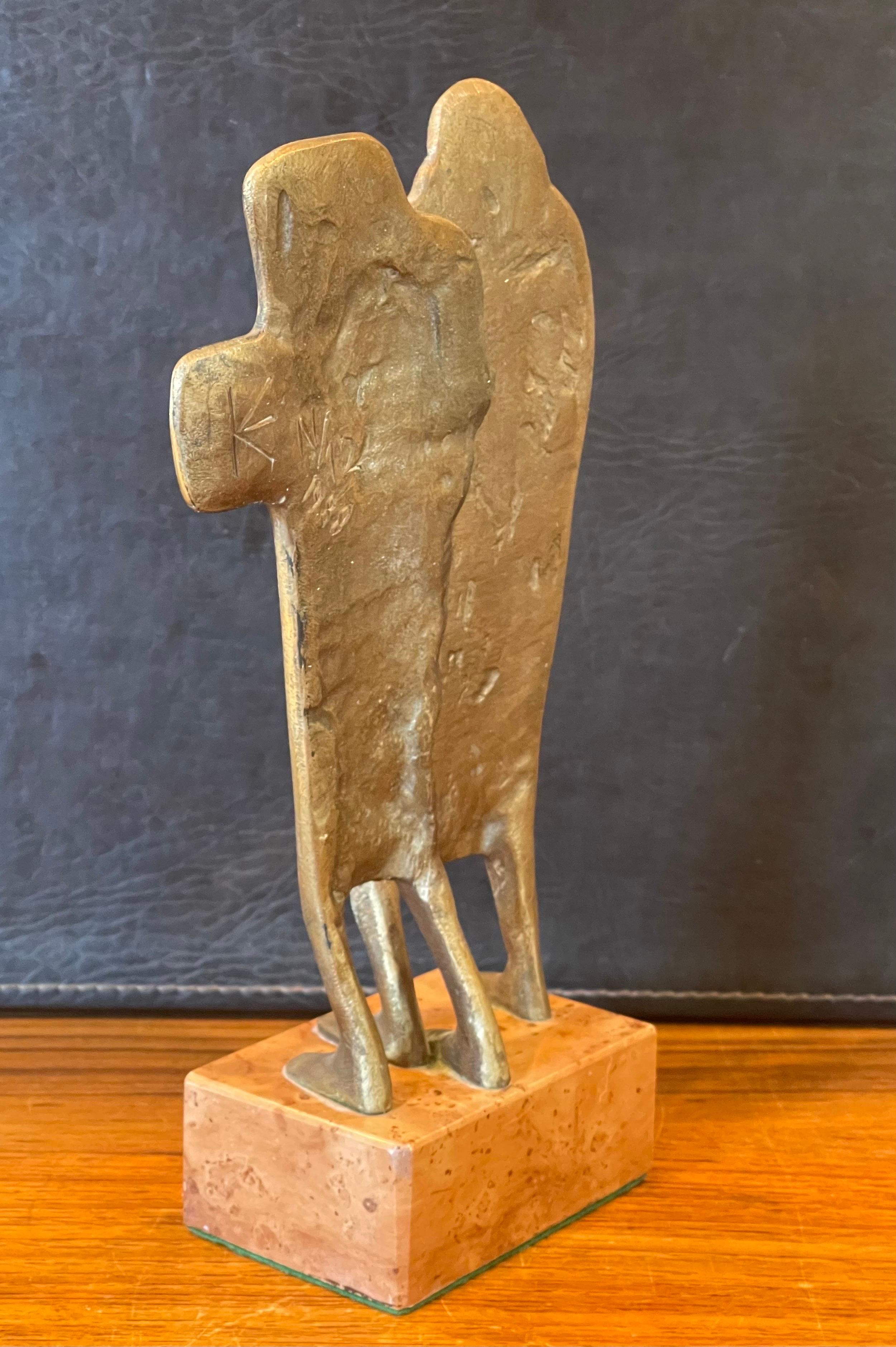 Patinated Bronze Figurative Sculpture on Marble Base In Good Condition For Sale In San Diego, CA