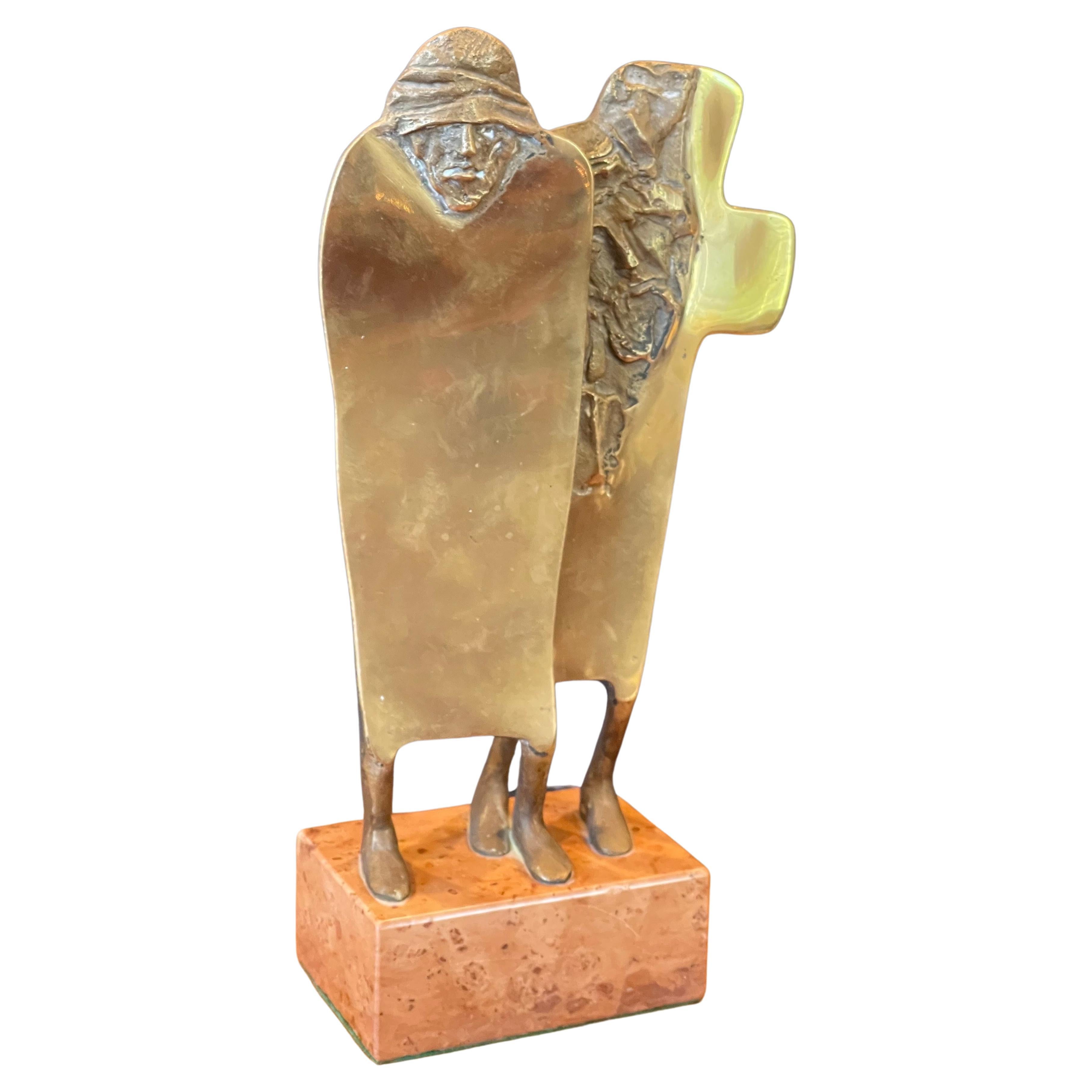 Patinated Bronze Figurative Sculpture on Marble Base