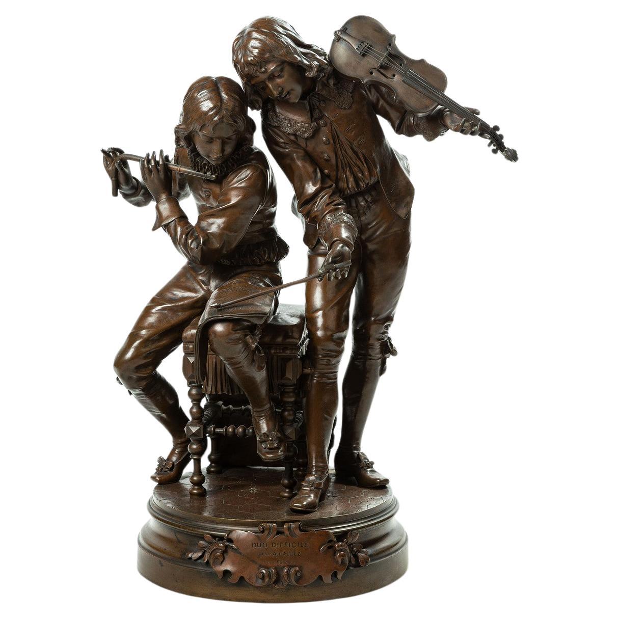 Groupe de figures en bronze patiné Duo Difficile d'Adrien-Etienne Gaudez  en vente