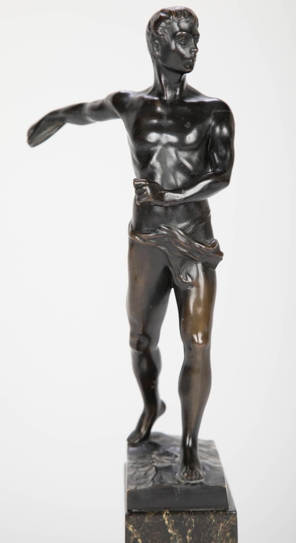 Early 20th Century Patinated Bronze Figure of a Discus Thrower