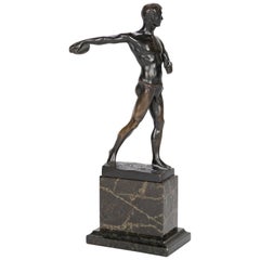 Antique Patinated Bronze Figure of a Discus Thrower