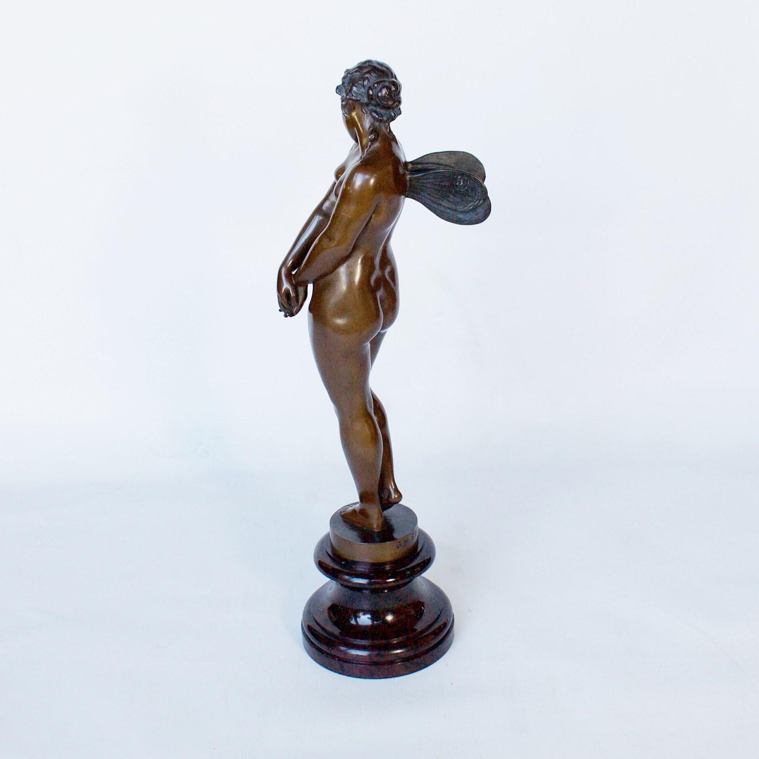 Art Nouveau Patinated Bronze Figure of a Winged Nymph by Gustav Heinrich Eberlein circa 1900