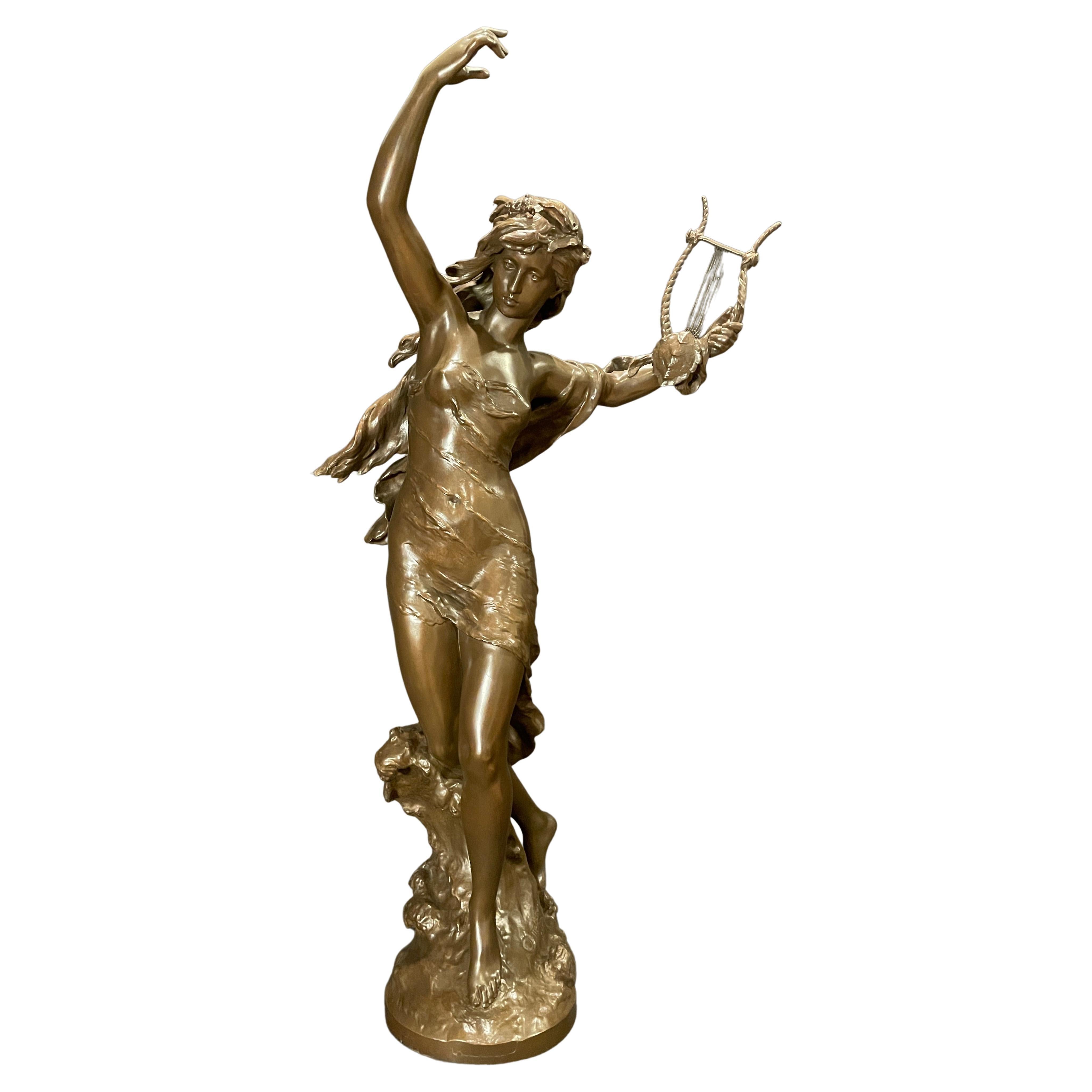 Bronze Figure of "Danseuse a La Lyre" by Mathurin Moreau