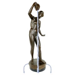 Antique Patinated Bronze Fountain Figure of a Nude Lady With a Broken Pitcher