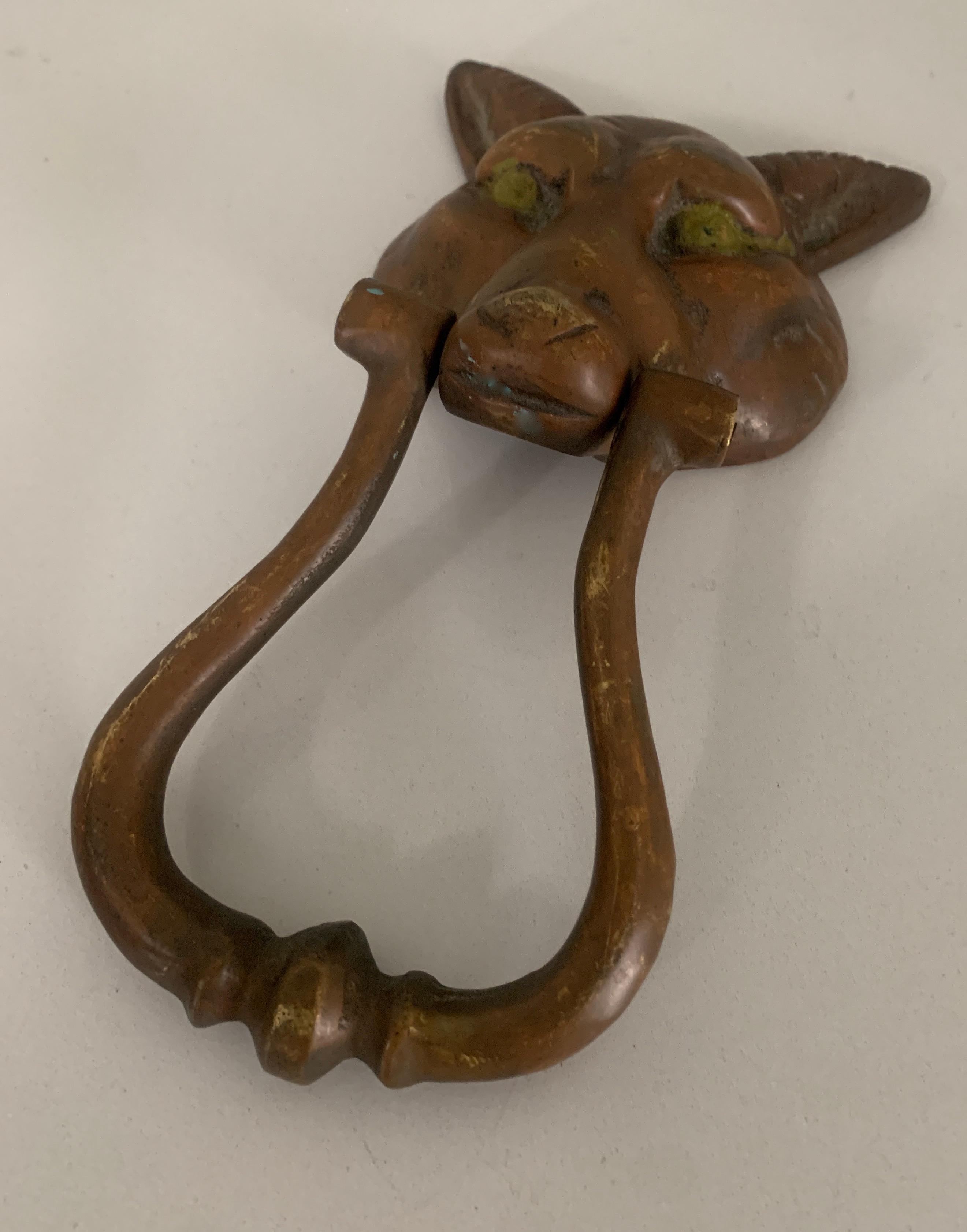 Country Patinated Bronze Fox Door Knocker