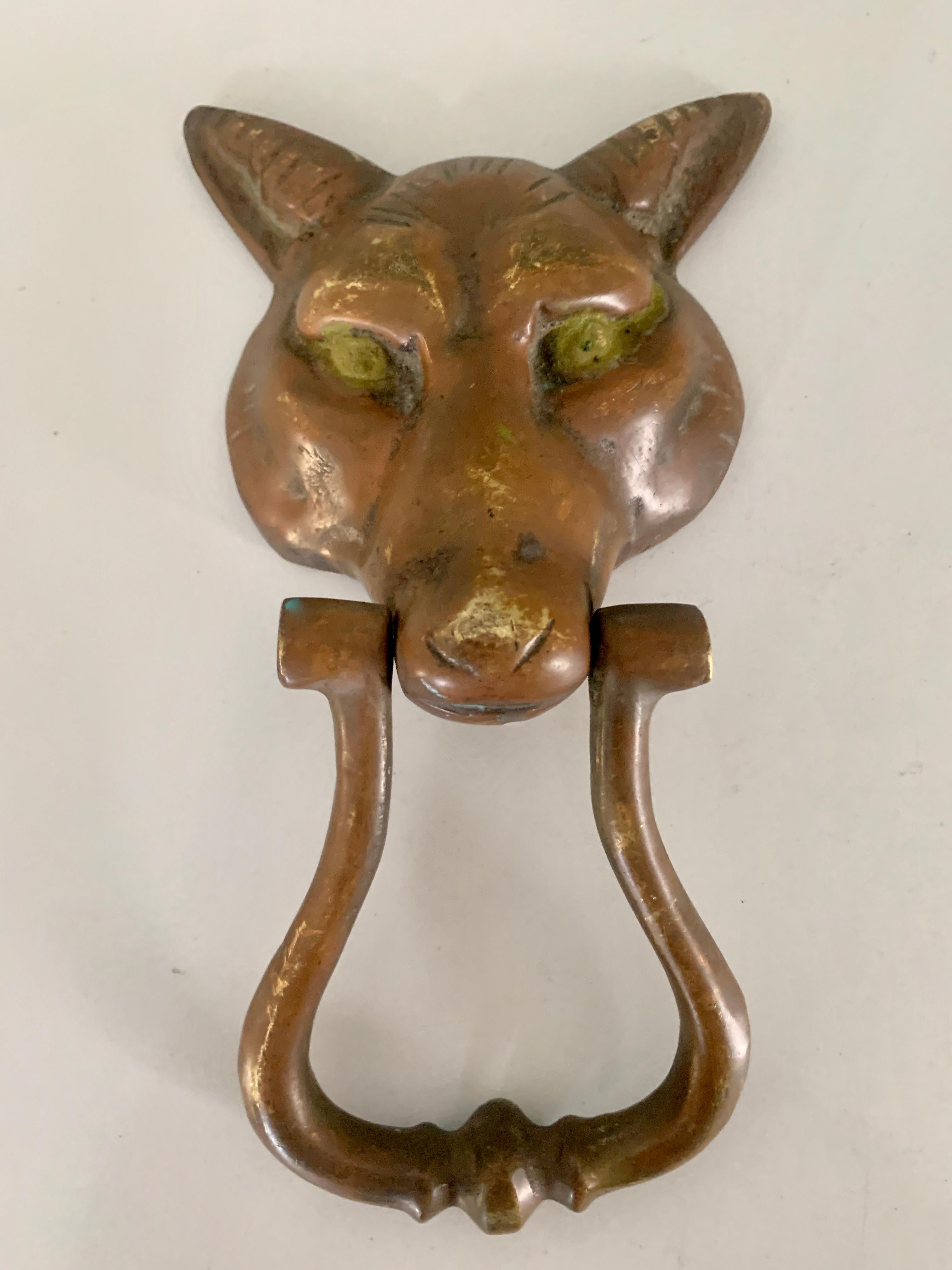 20th Century Patinated Bronze Fox Door Knocker