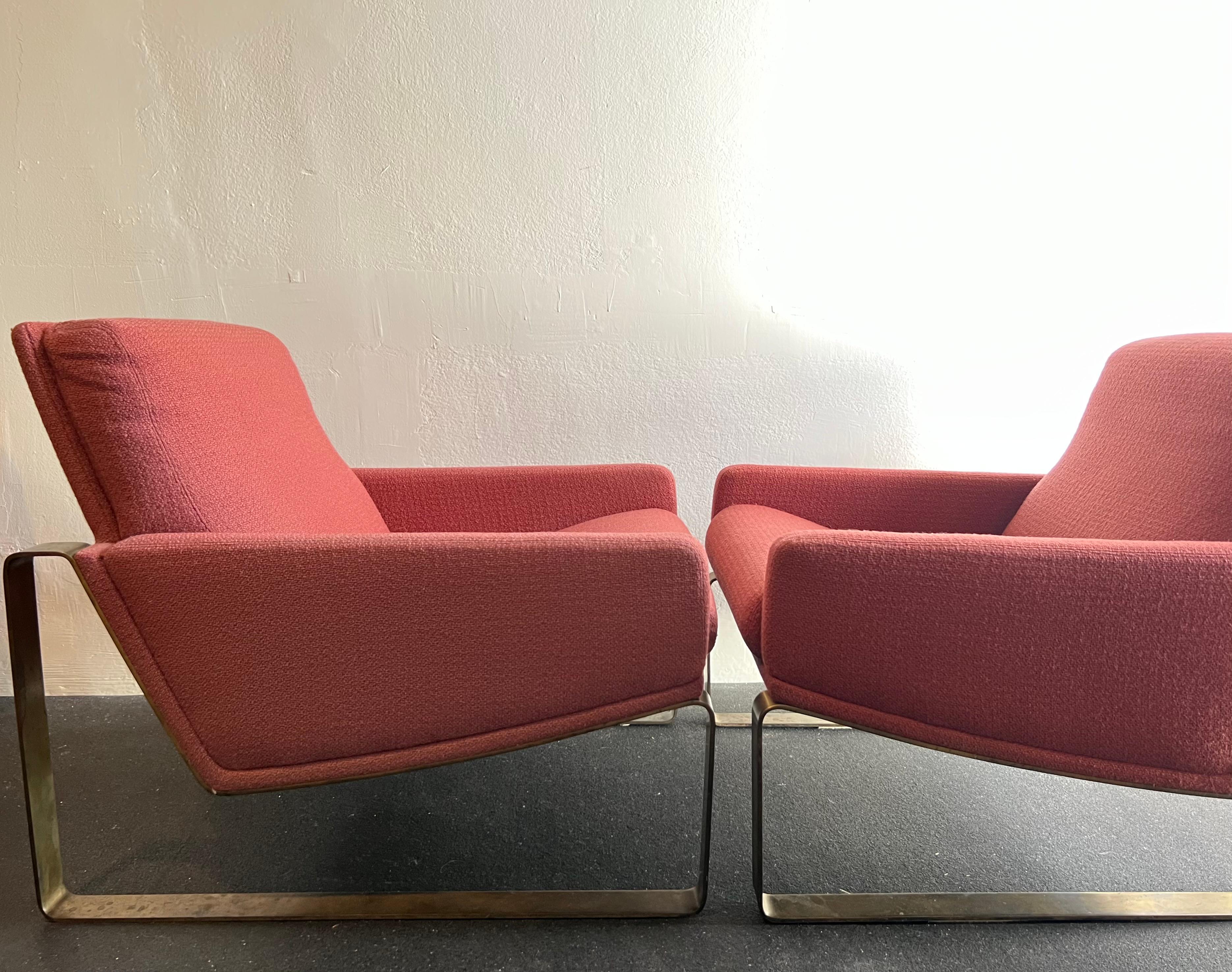 Mid-Century Modern Patinated Bronze Frame Lounge Chairs- A Pair  For Sale