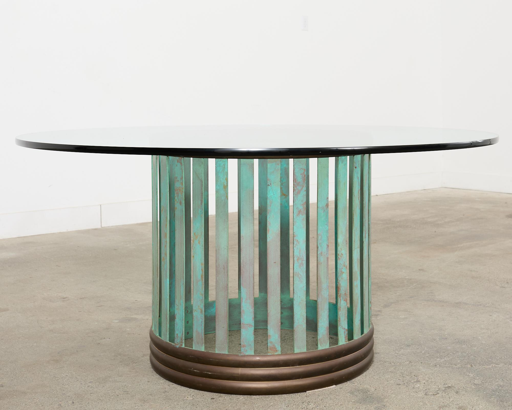 Patinated Bronze Garden Dining Center Table with Verdigris For Sale 5