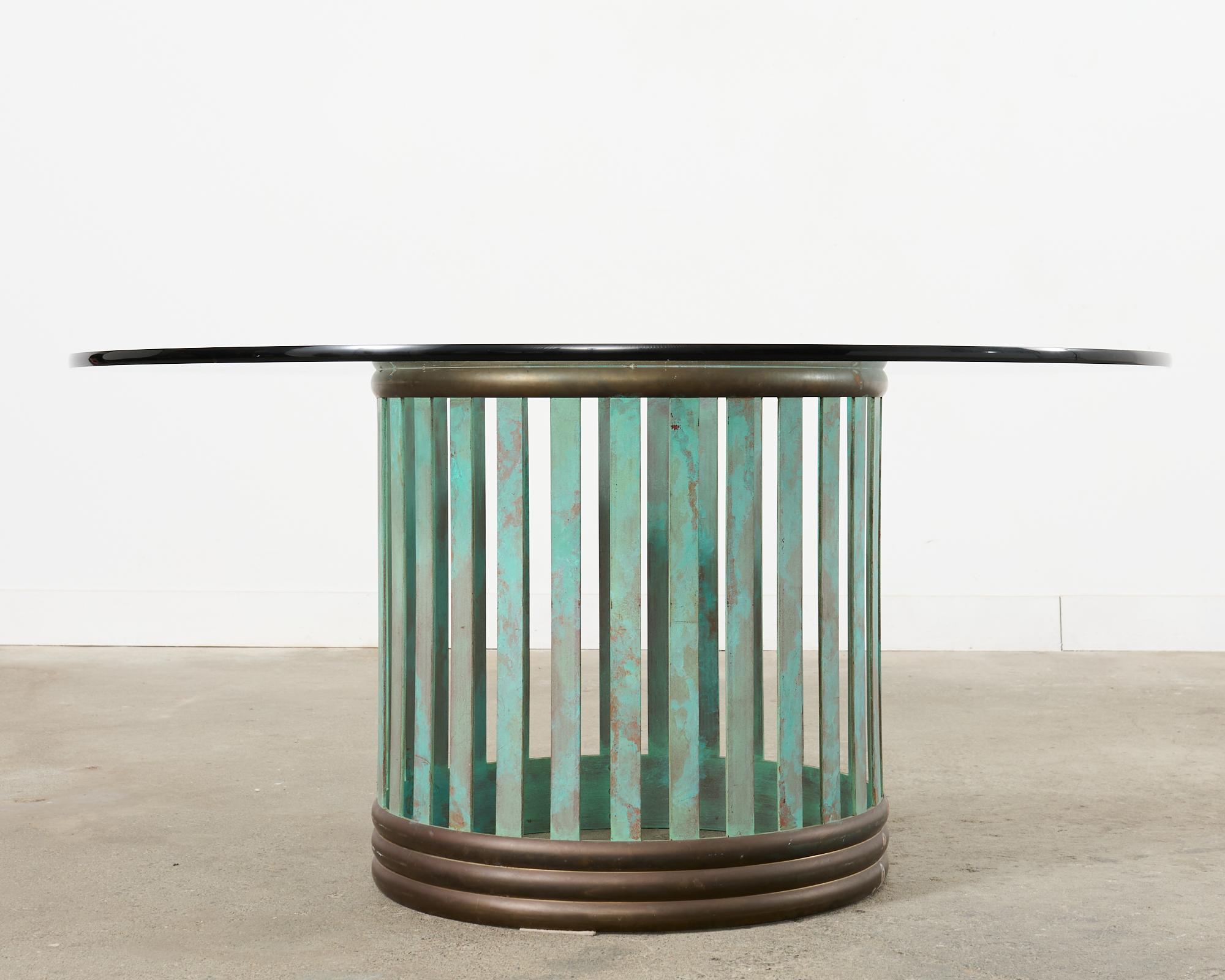 Industrial Patinated Bronze Garden Dining Center Table with Verdigris For Sale