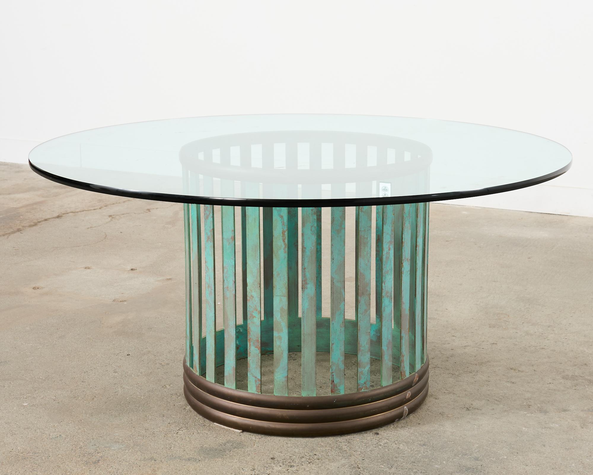 European Patinated Bronze Garden Dining Center Table with Verdigris For Sale