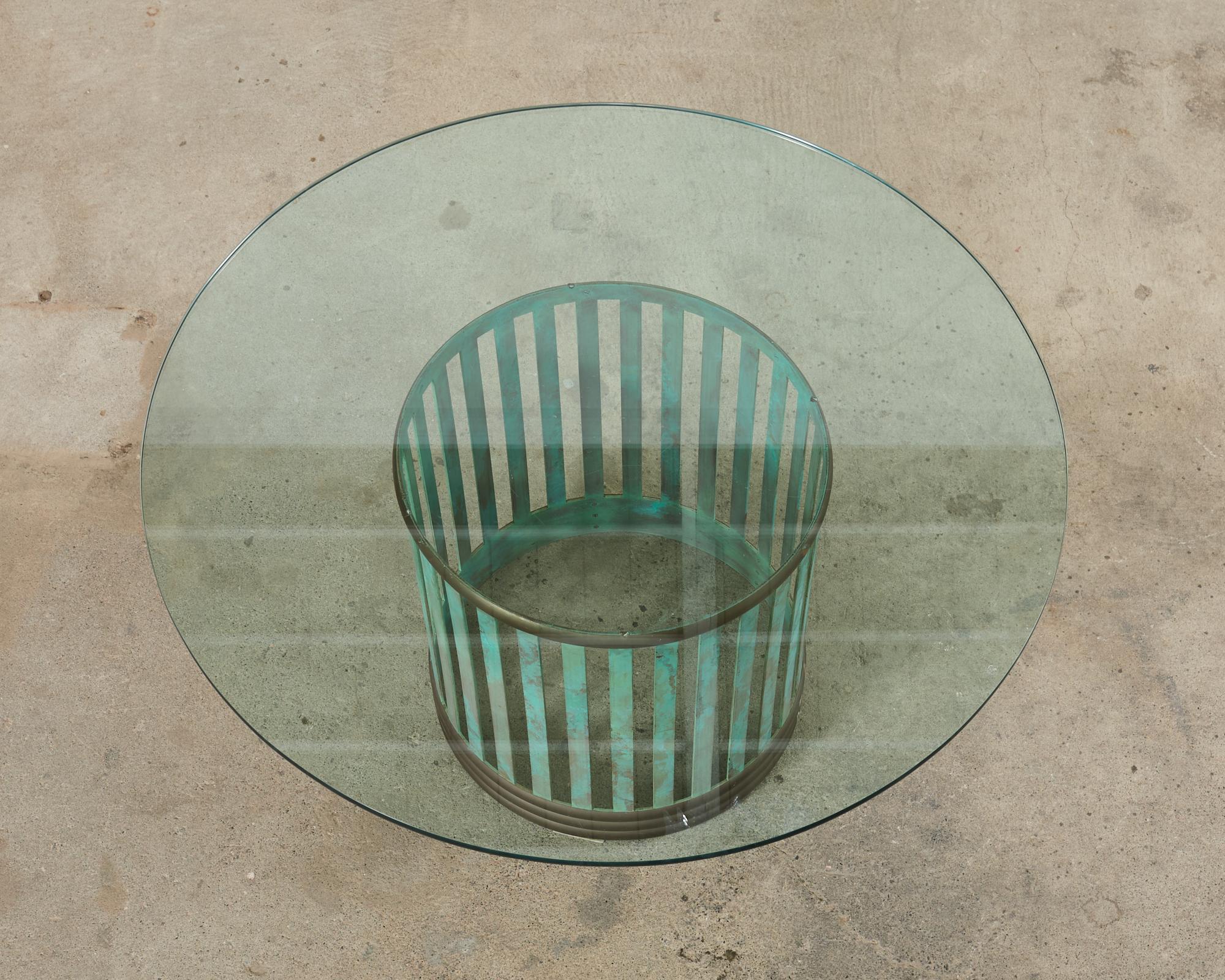 Cast Patinated Bronze Garden Dining Center Table with Verdigris For Sale