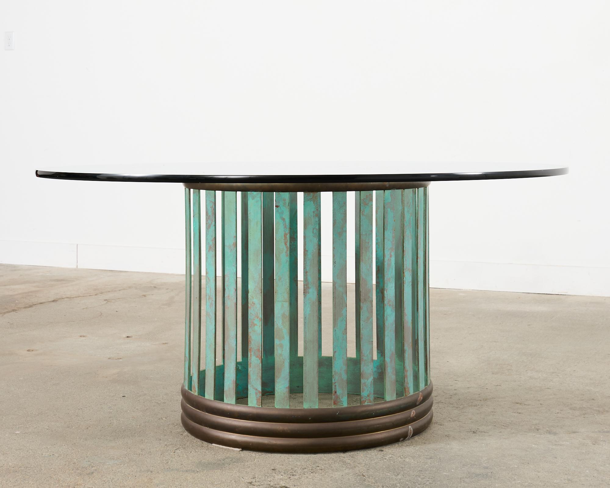 Patinated Bronze Garden Dining Center Table with Verdigris In Good Condition For Sale In Rio Vista, CA