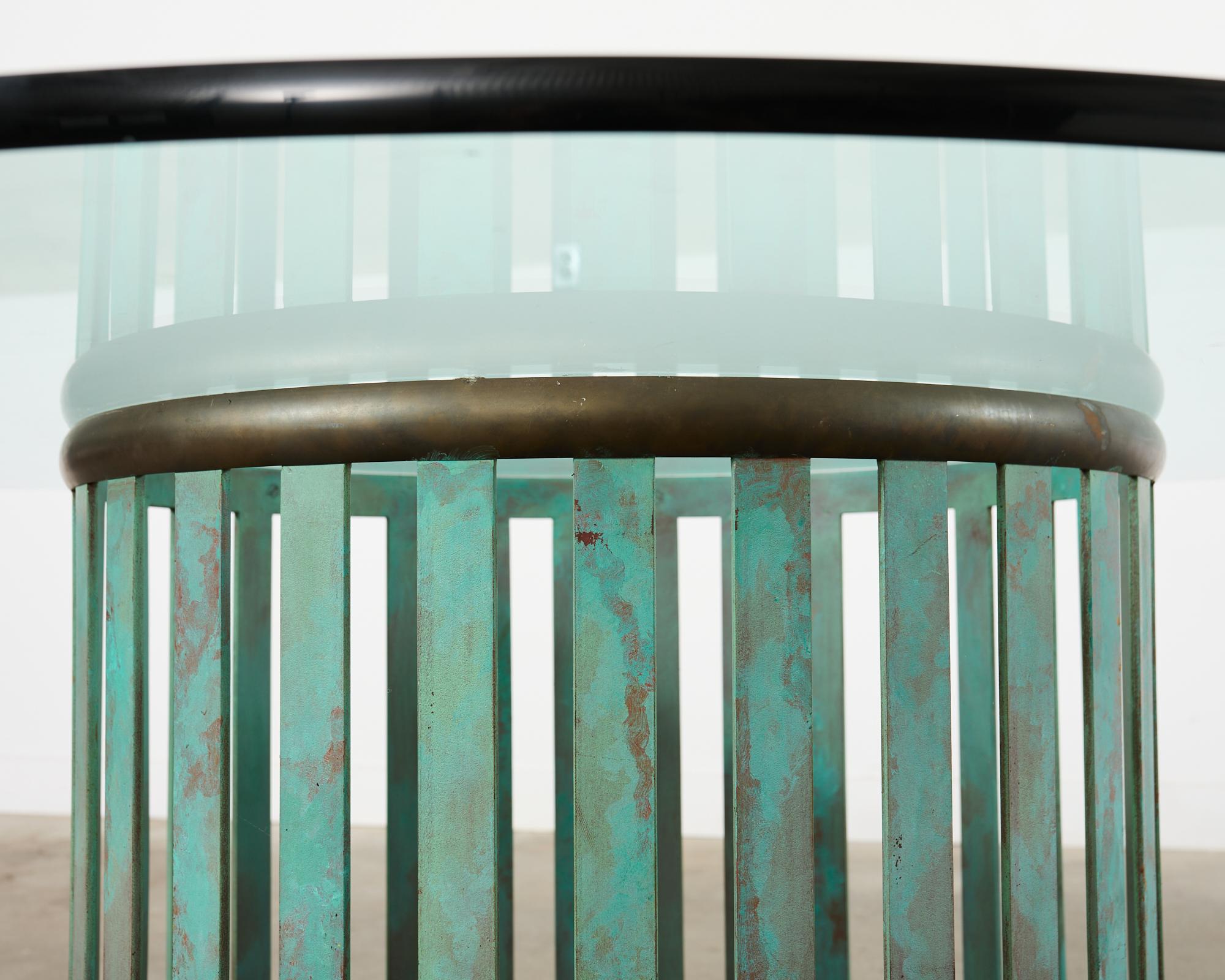 Patinated Bronze Garden Dining Center Table with Verdigris For Sale 1