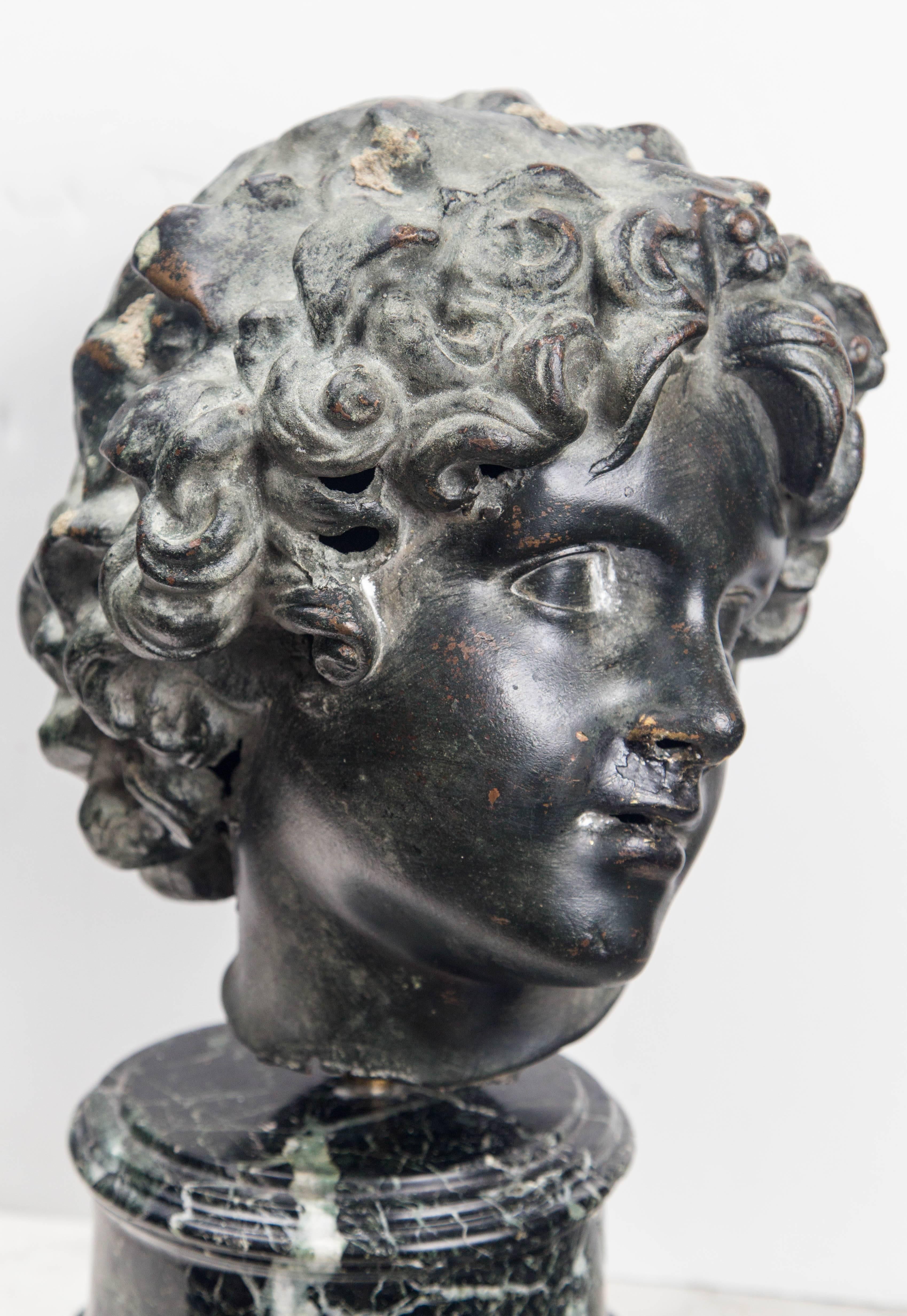 Cast Patinated Bronze Head of a Youth For Sale
