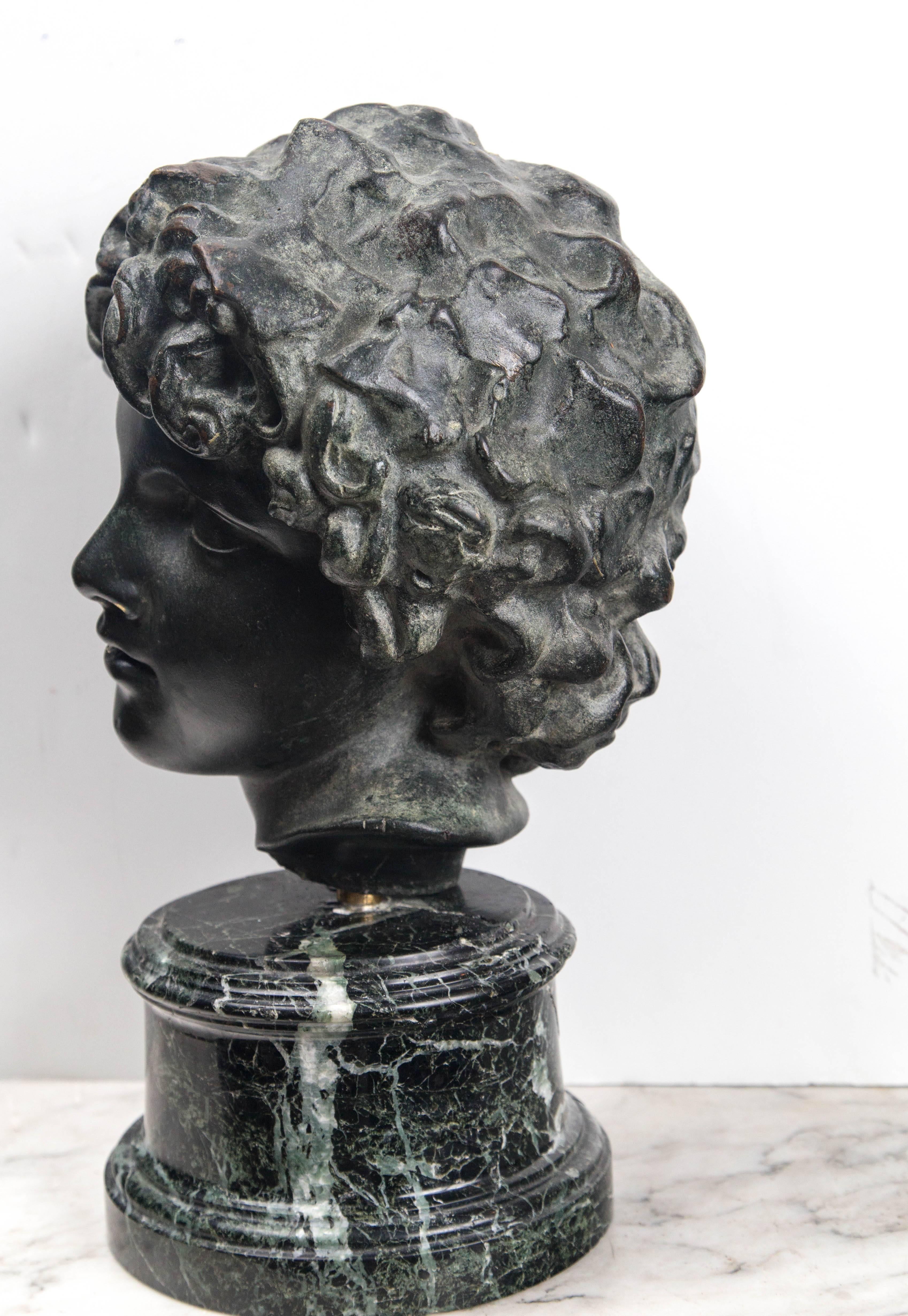 Patinated Bronze Head of a Youth In Good Condition For Sale In Woodbury, CT
