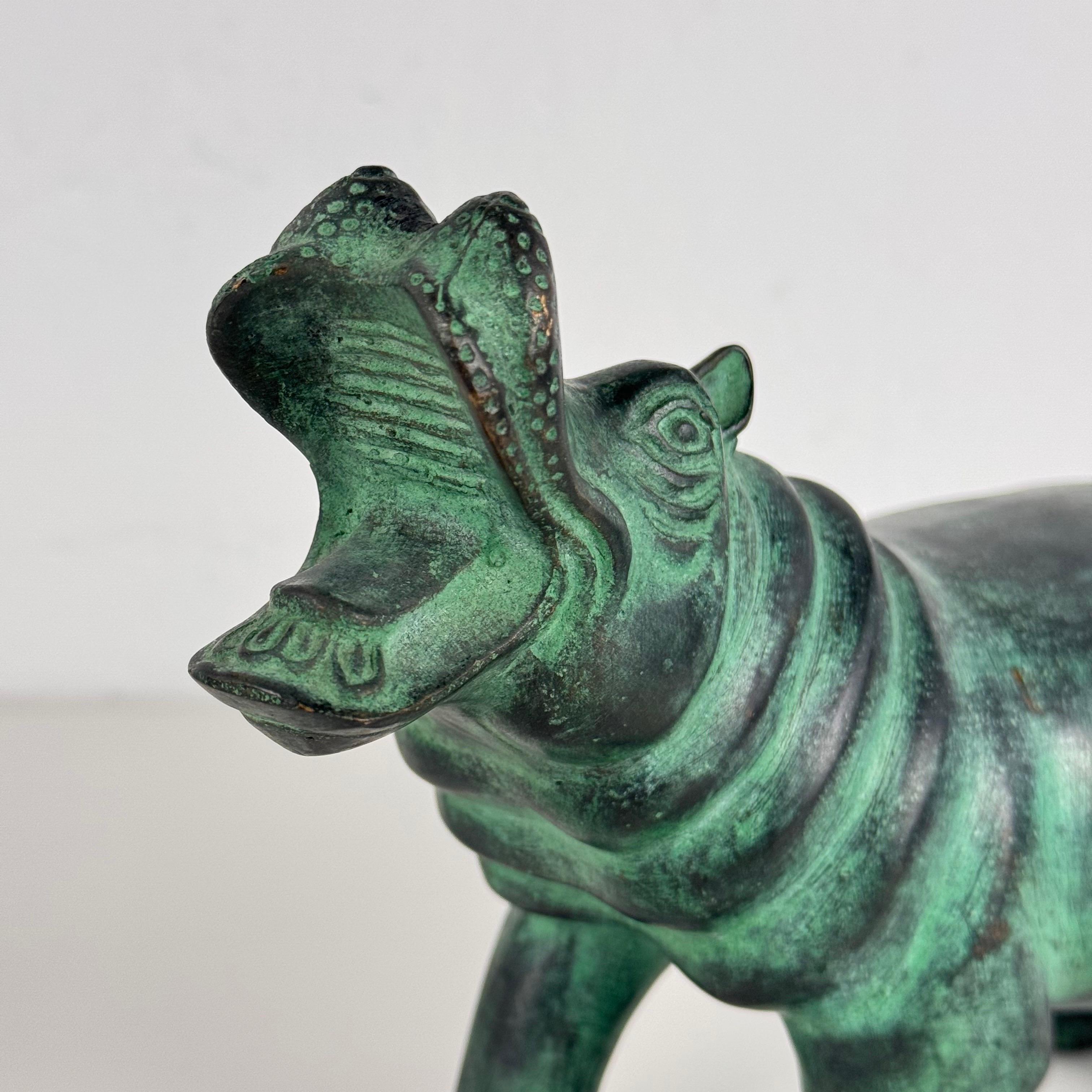 Italian Patinated Bronze Hippopotamus Sculpture, 1980s For Sale