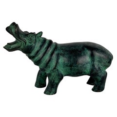 Scultura di ippopotamo in bronzo patinato, anni '80
