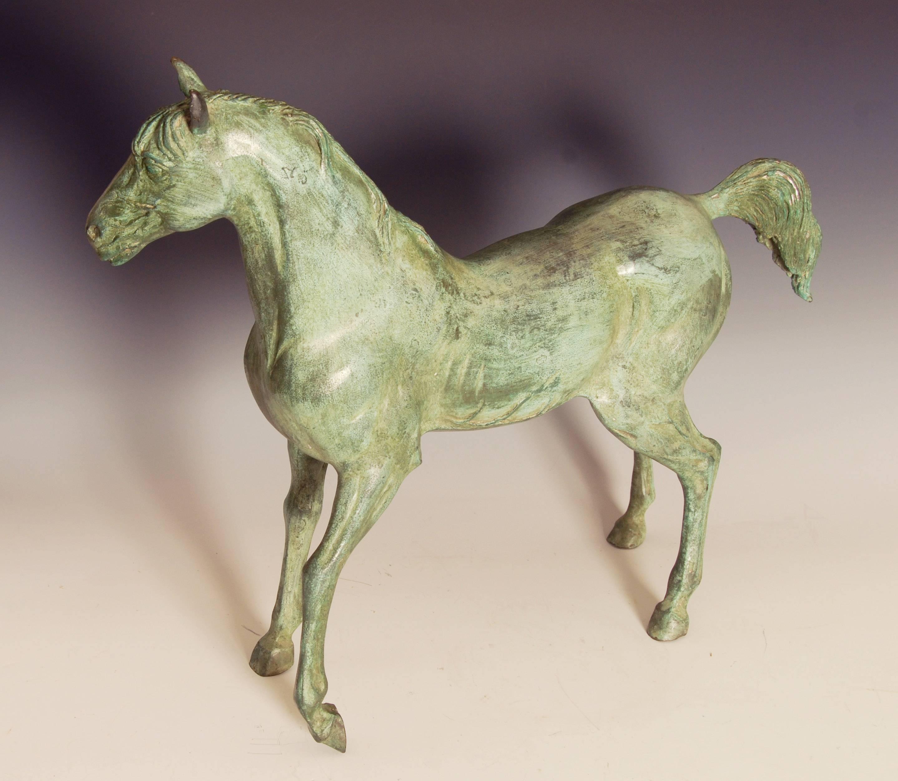 English Patinated Bronze Horse For Sale
